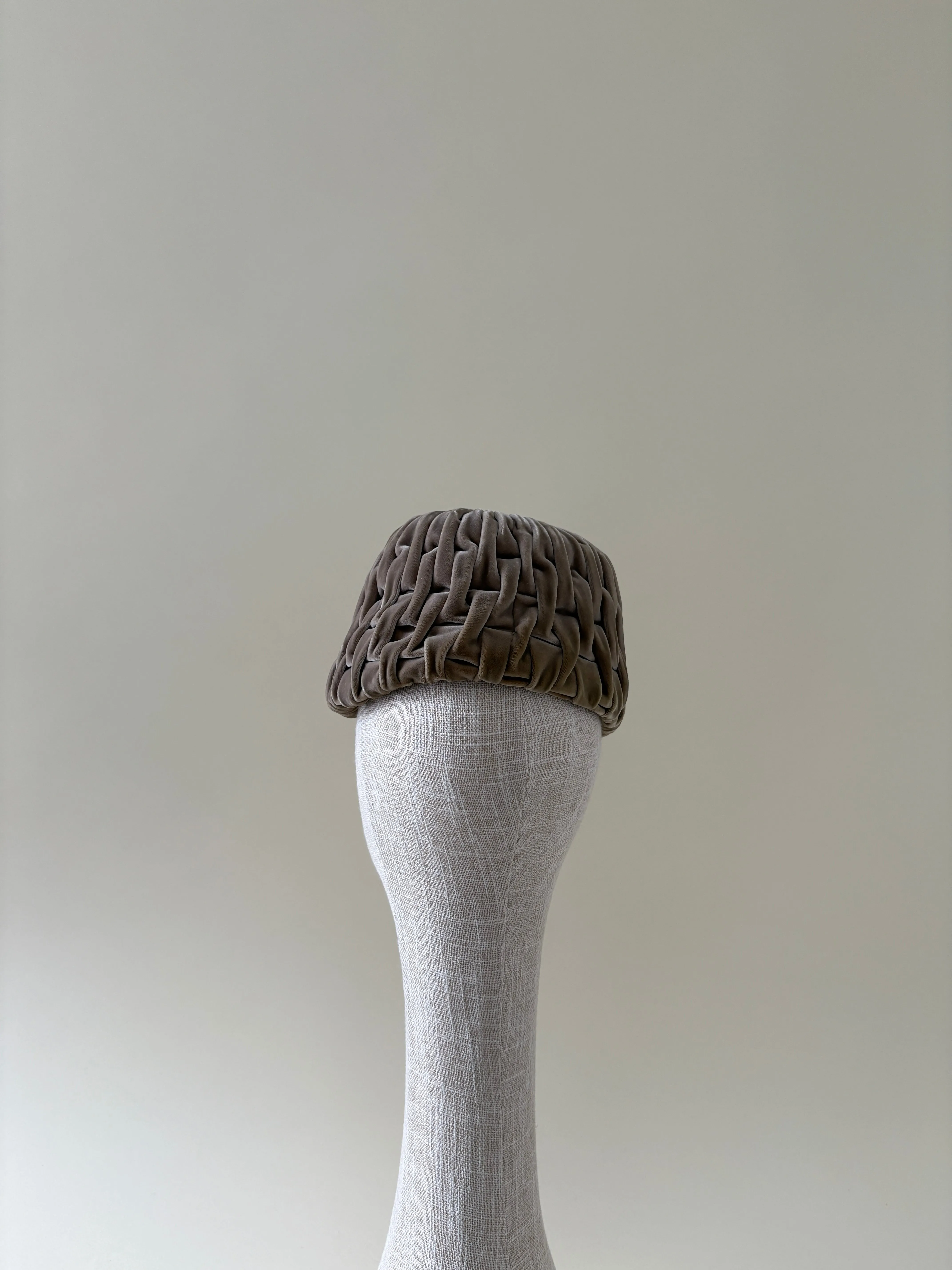 Vintage hat #041 | 1960's Taupe velvet toque bubble hat sold by Heirloom Hats product image thumbnail 3