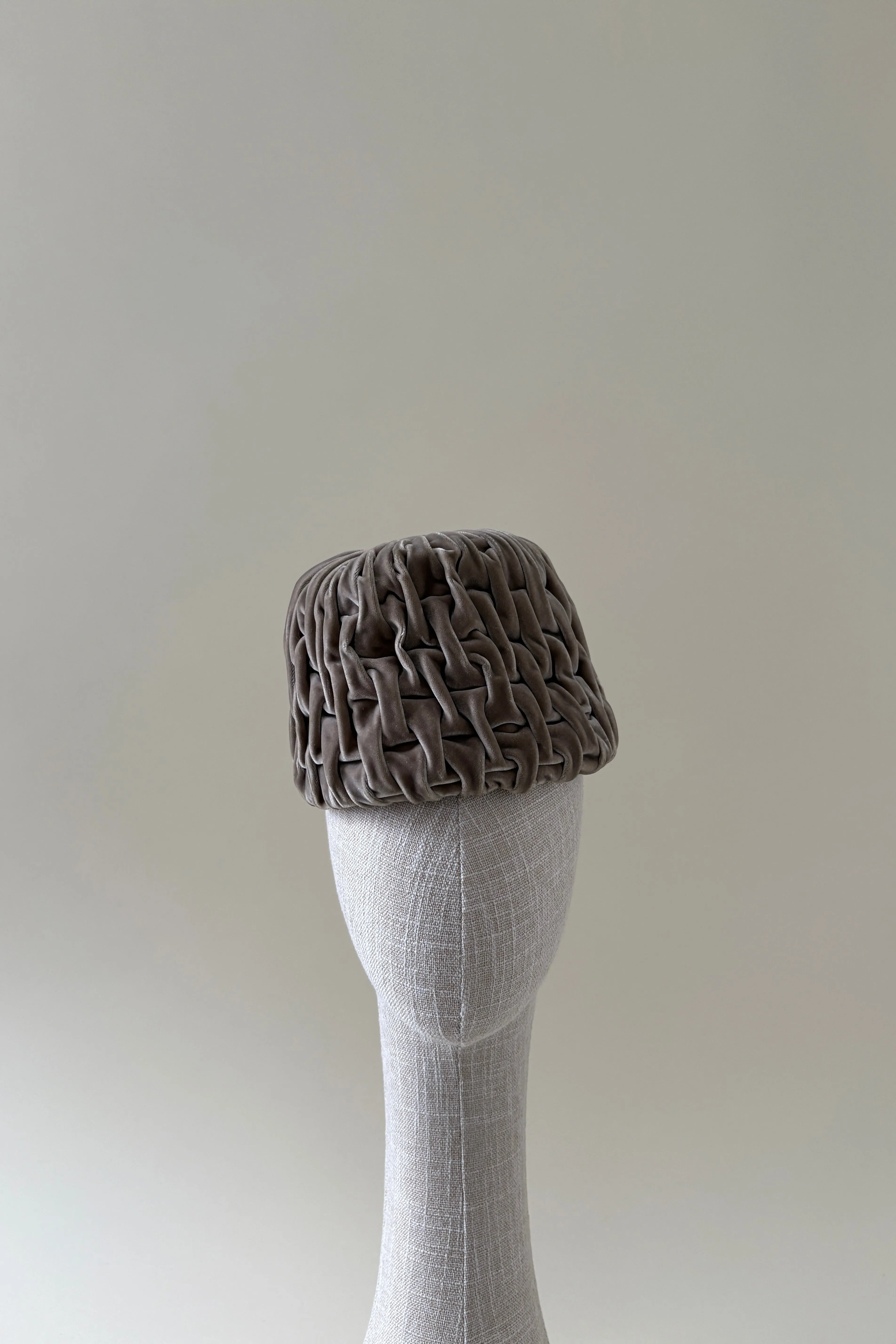 Vintage hat #041 | 1960's Taupe velvet toque bubble hat sold by Heirloom Hats