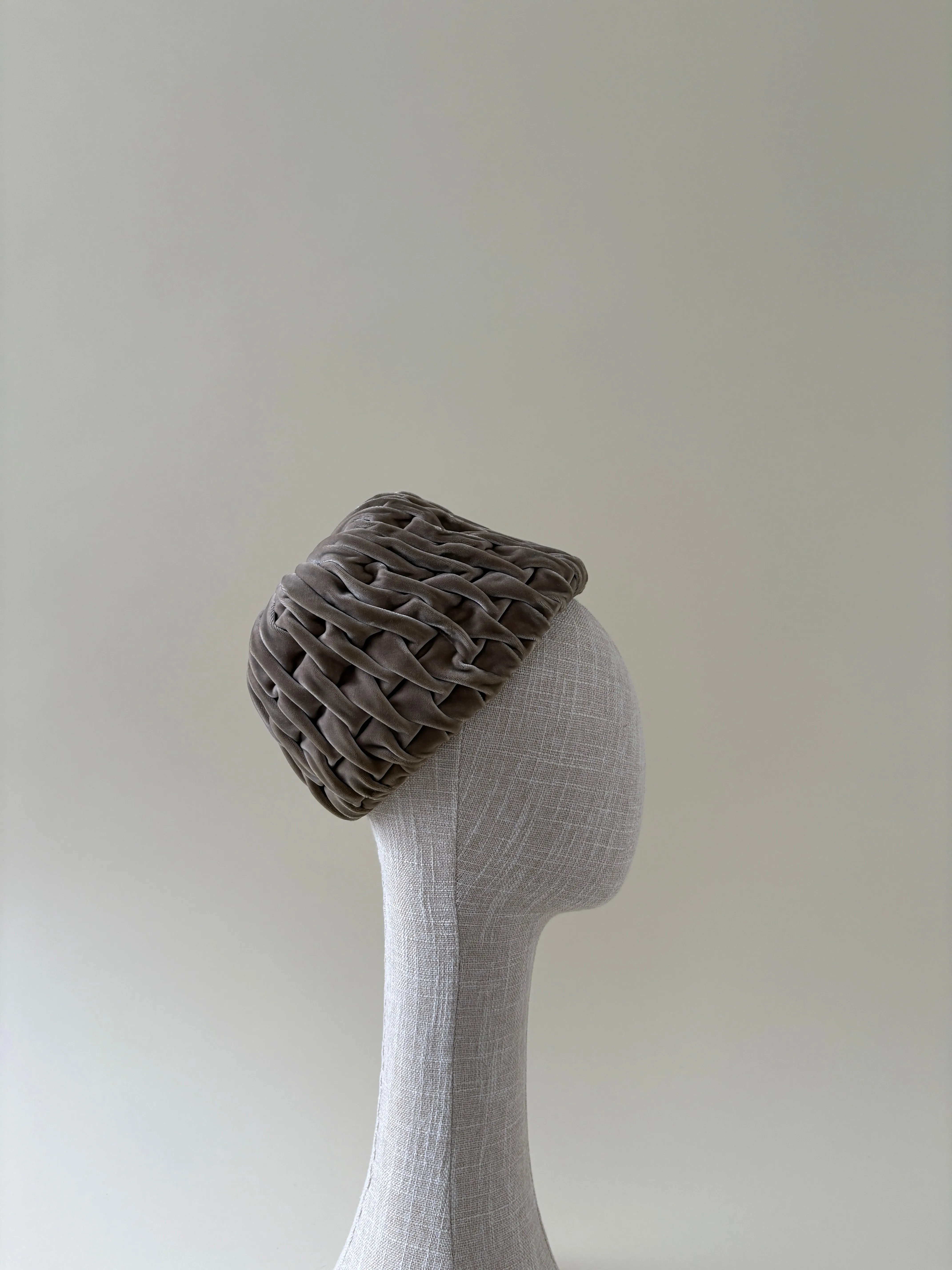 Vintage hat #041 | 1960's Taupe velvet toque bubble hat sold by Heirloom Hats product image thumbnail 5