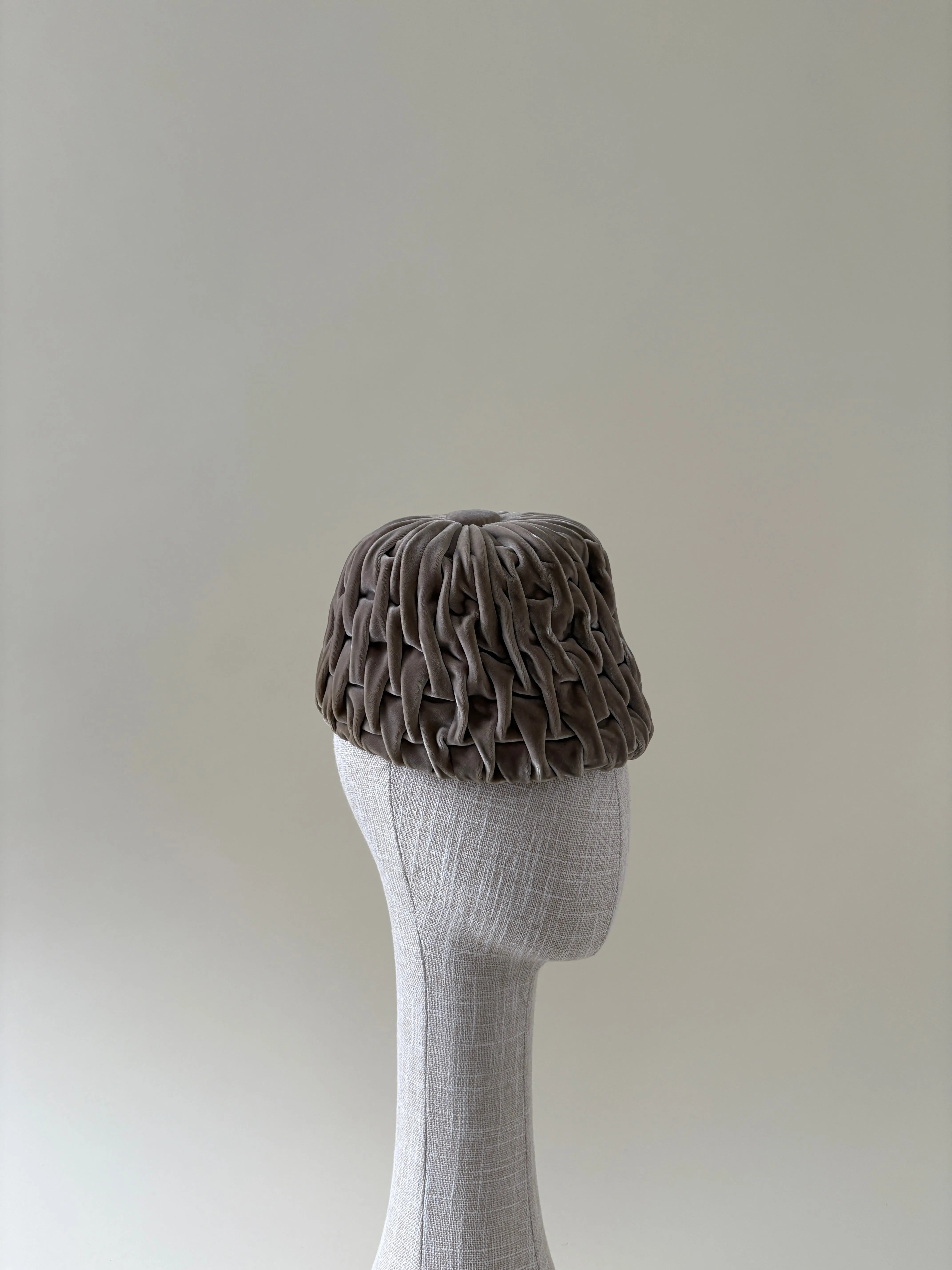Vintage hat #041 | 1960's Taupe velvet toque bubble hat sold by Heirloom Hats product image thumbnail 2