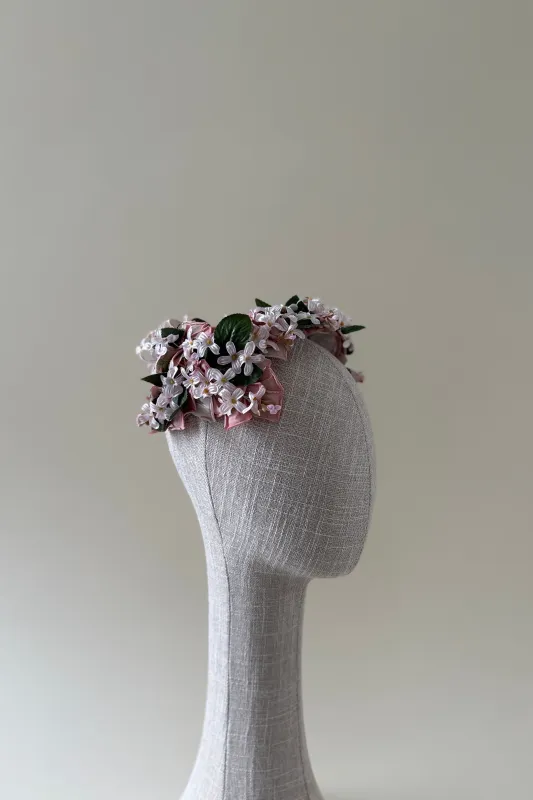 Vintage hat #032 | 1950's Pink floral half hat made by Heirloom Hats