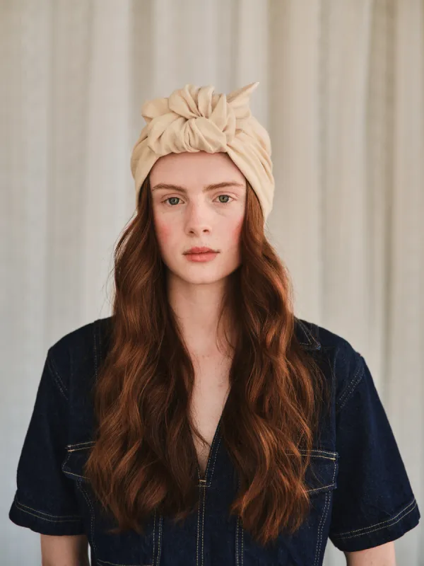 Parelli knotted turban hat - Cream linen sold by Heirloom Hats
