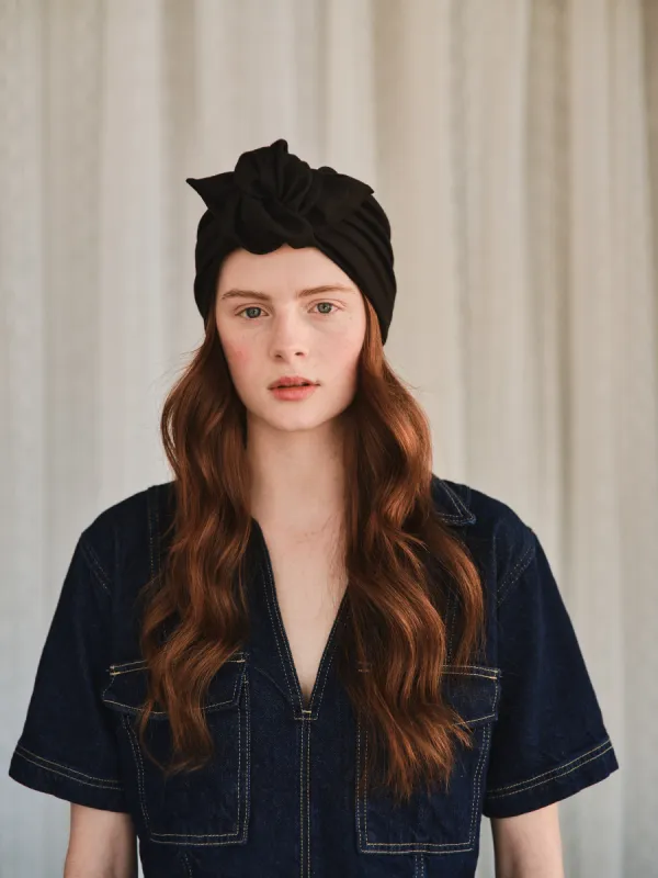 Parelli knotted turban hat - Black linen sold by Heirloom Hats