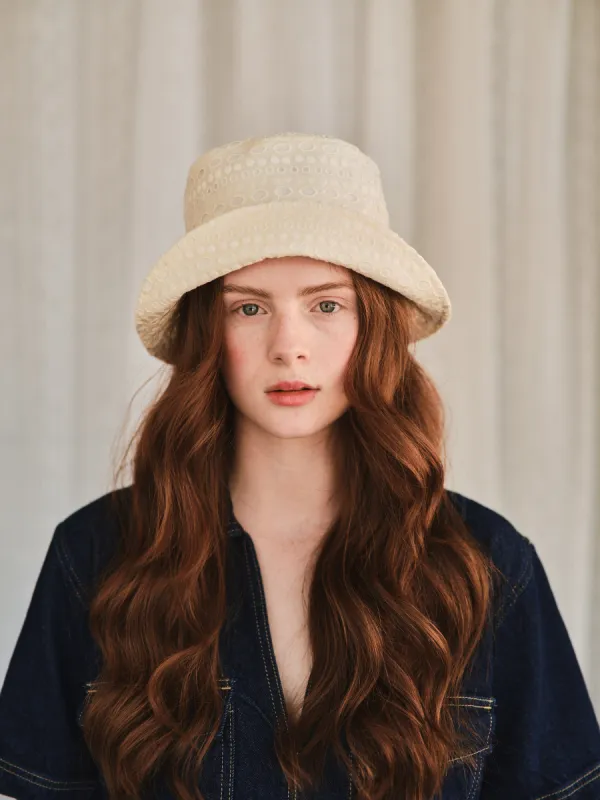 Gallen bucket hat - Off white english embroidery - Oval pattern sold by Heirloom Hats