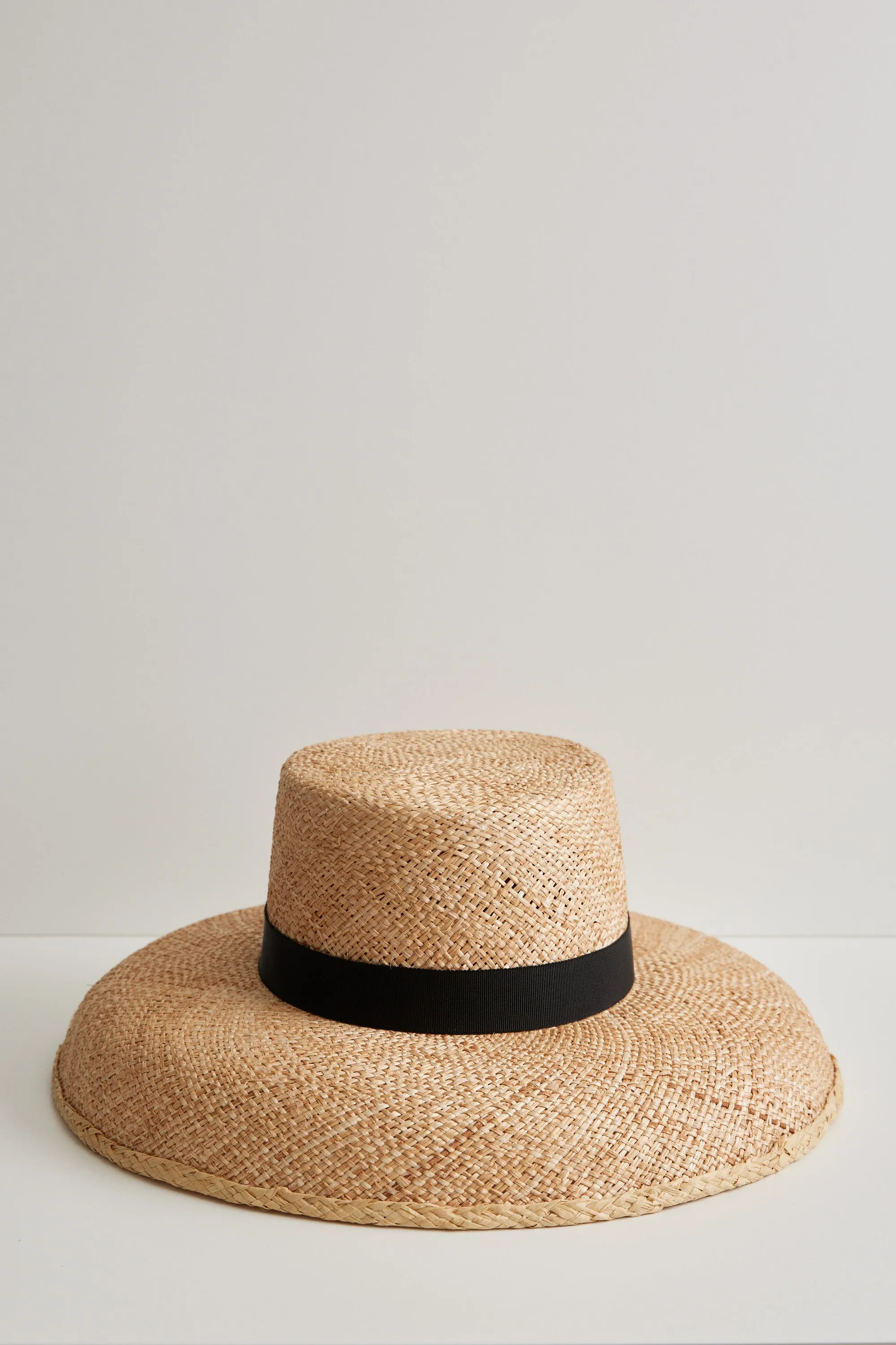 Calcarella – Classic Wide Brim Straw Boater Hat - Black Detachable Ribbon sold by Heirloom Hats product image thumbnail 5