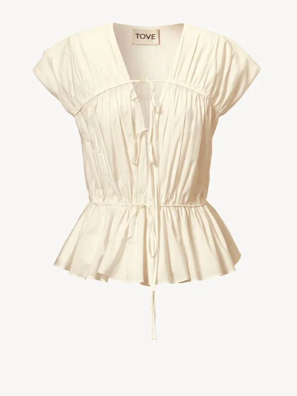 Thea Organic Cotton Gathered Sleeveless Top Cream sold by TOVE