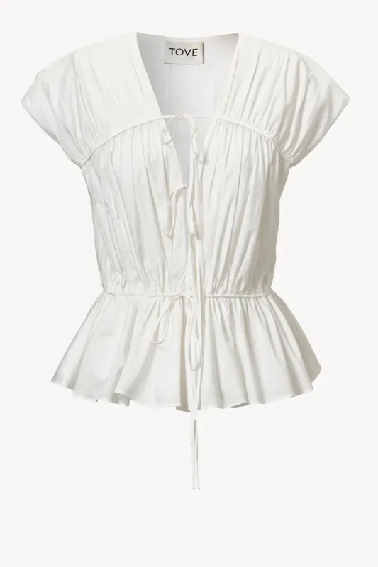 Thea Organic Cotton Gathered Sleeveless Top White sold by TOVE