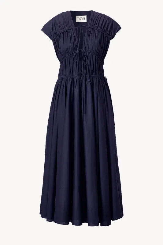 Ceres Organic Cotton Midi Dress Navy sold by TOVE