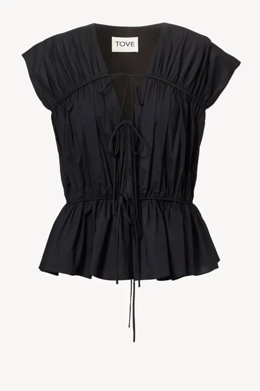 Thea Organic Cotton Gathered Sleeveless Top Black sold by TOVE