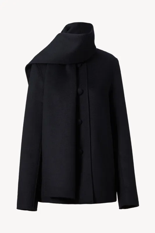 Roma Signature Lambswool Scarf Coat Navy made by TOVE