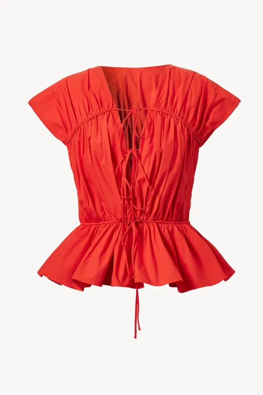 Thea Organic Cotton Gathered Sleeveless Top Red sold by TOVE