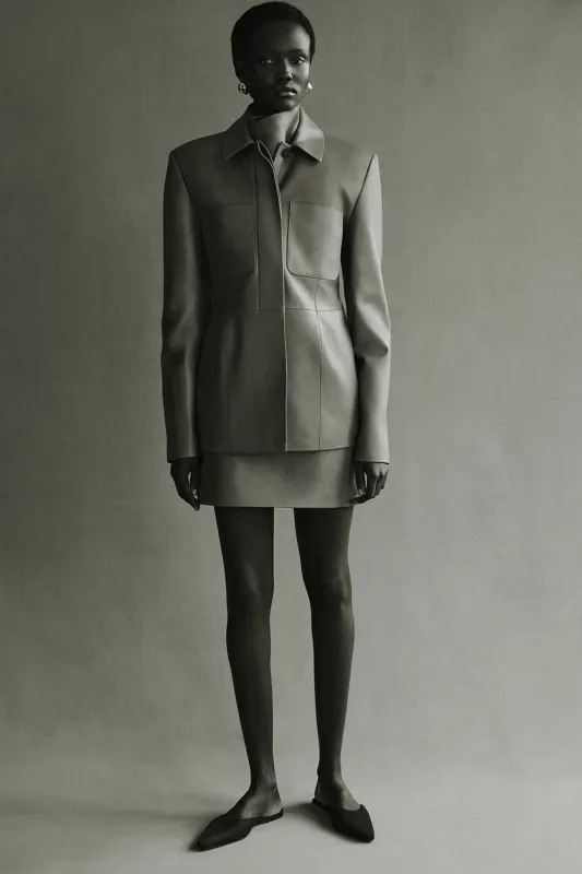 Magda Leather Jacket Taupe sold by TOVE