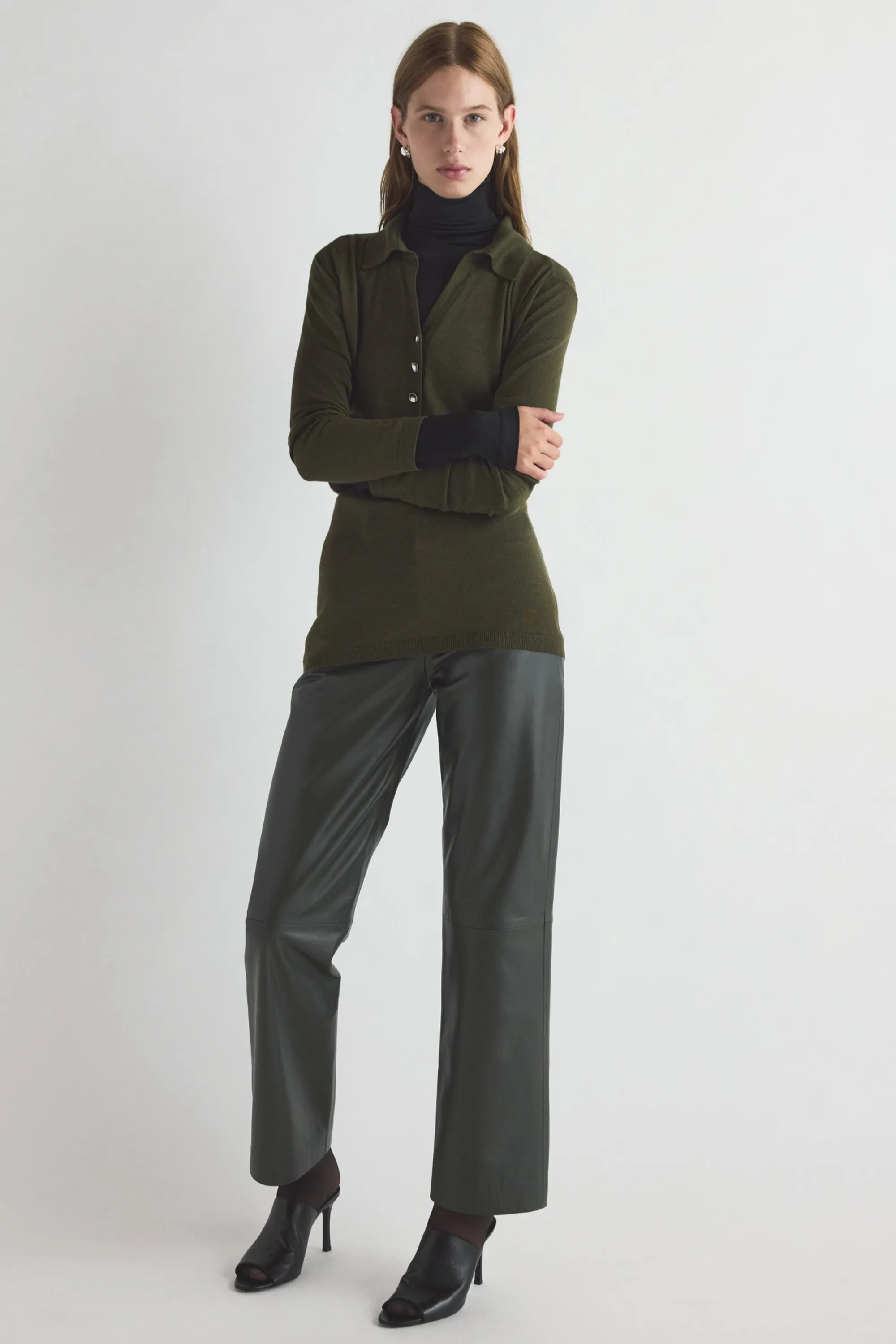 Yeal Leather Trouser Khaki sold by TOVE