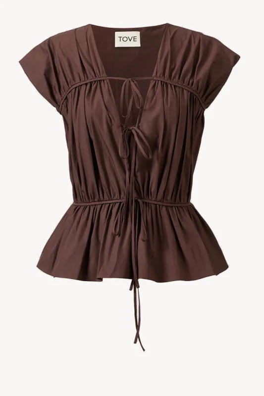 Thea Organic Cotton Gathered Sleeveless Top Chocolate sold by TOVE