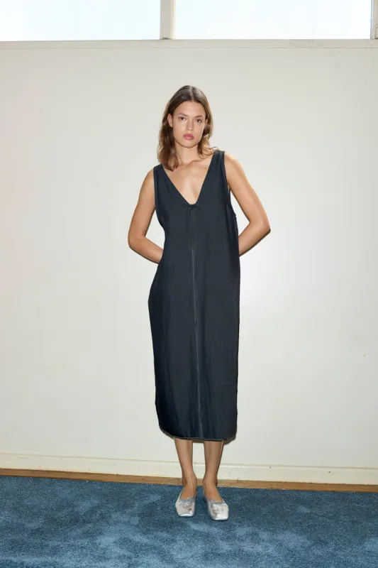 The Tie Slip Dress - Black made by Deiji Studios