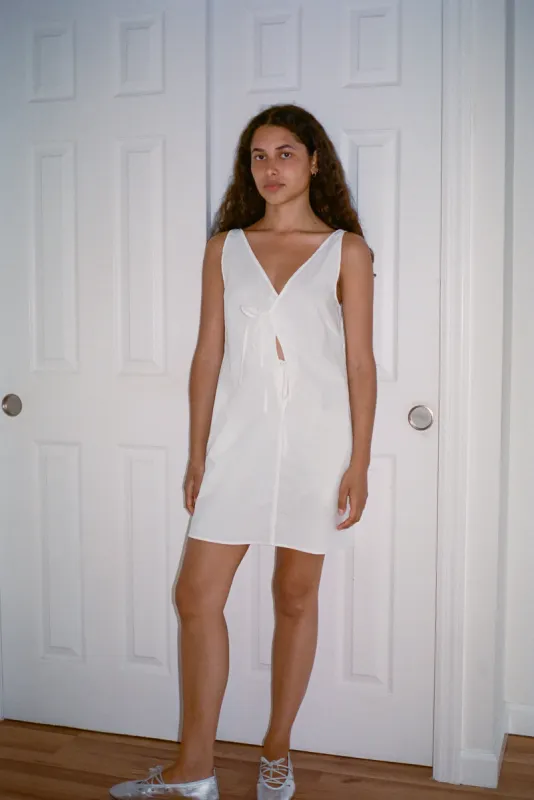 Open Tie Mini Dress - White sold by Deiji Studios