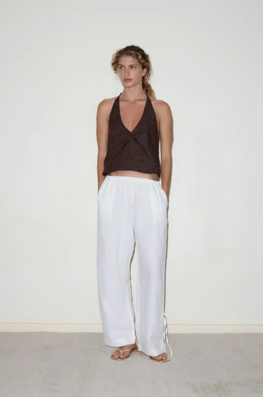 Side Stripe Linen Pant - White made by Deiji Studios