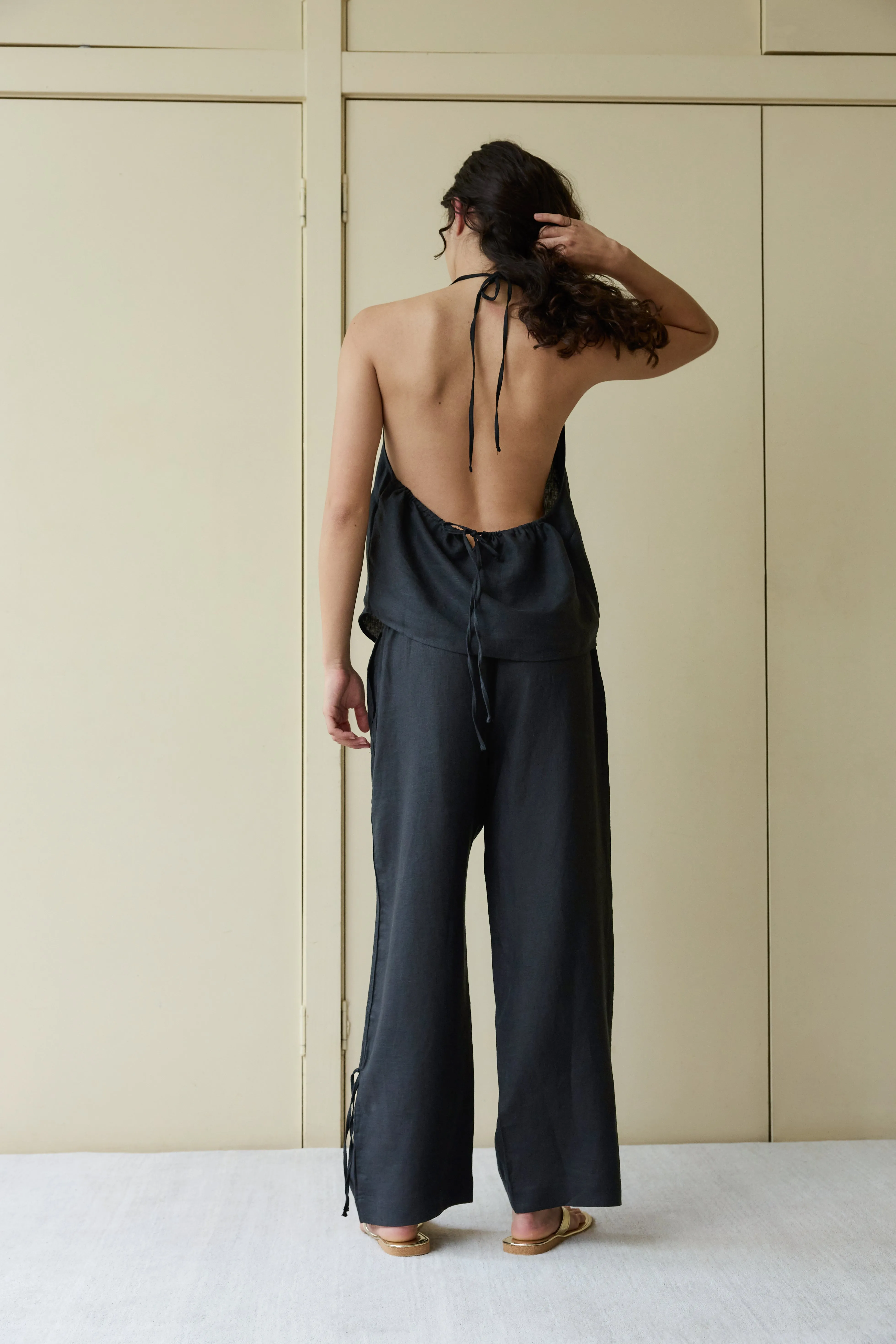 Linen Pinched Halter Top - Black sold by Deiji Studios product image thumbnail 4