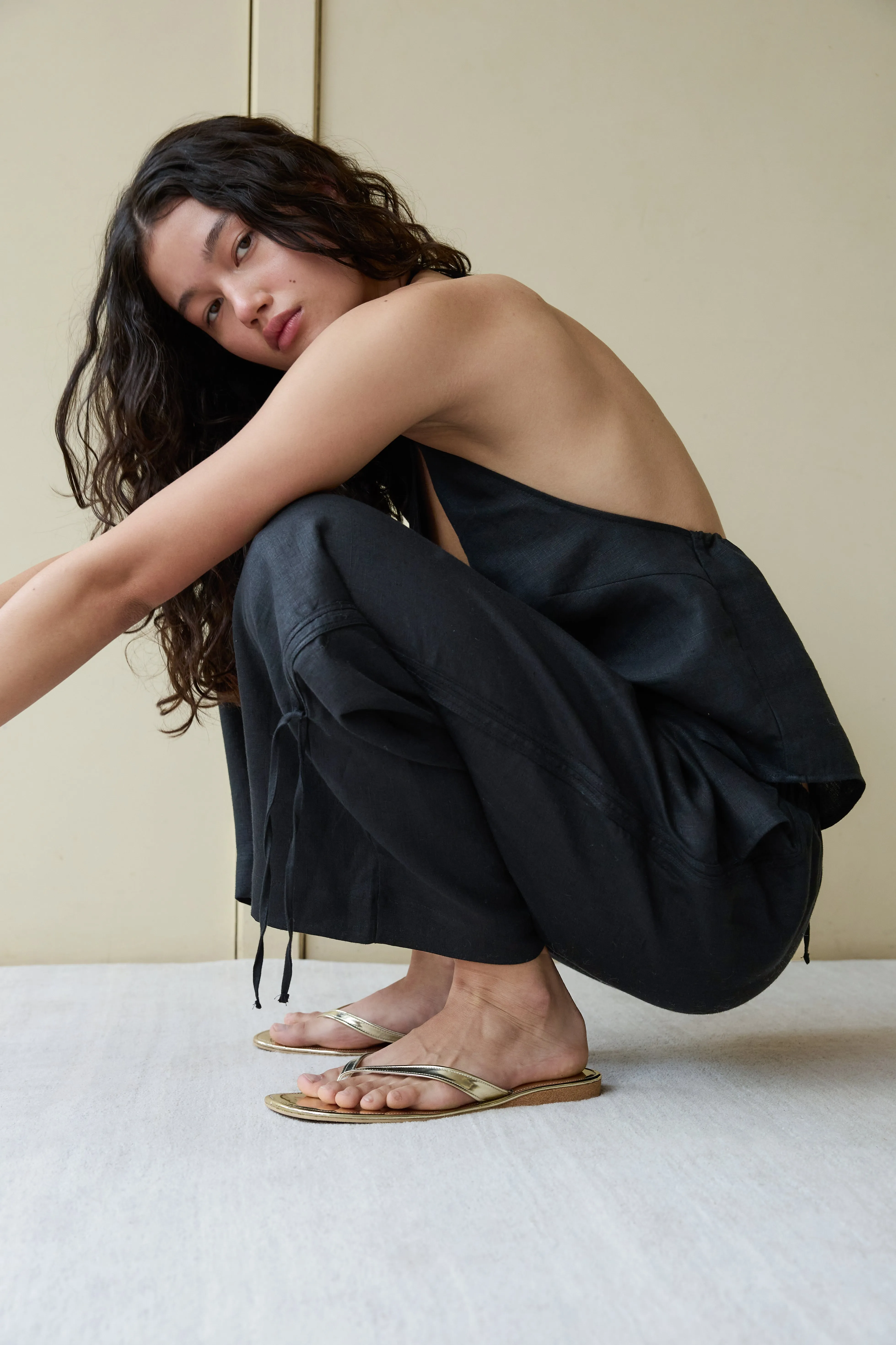 Linen Pinched Halter Top - Black sold by Deiji Studios product image thumbnail 3