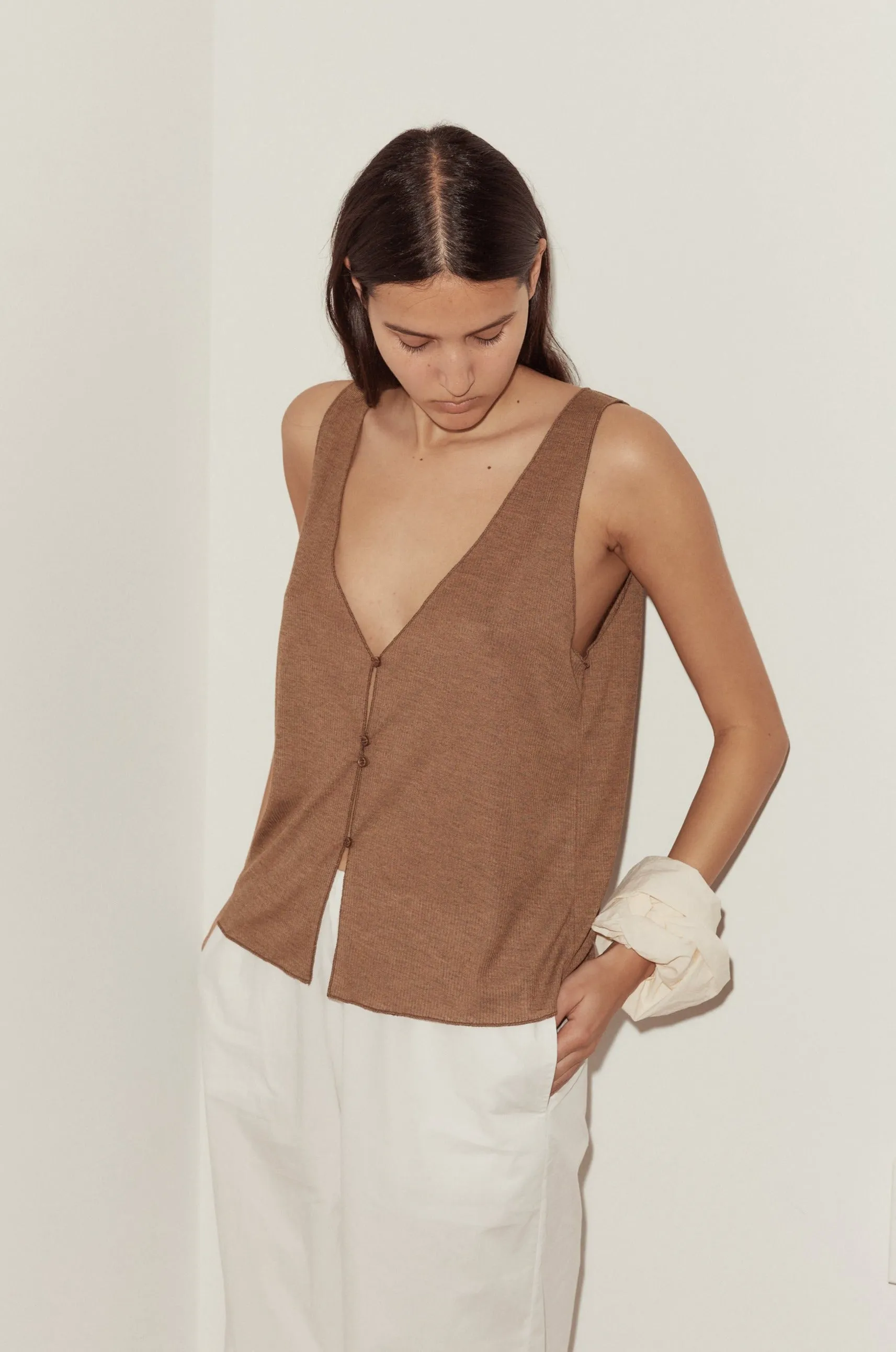 Button Up Knit Tank - Coffee sold by Deiji Studios product image thumbnail 2