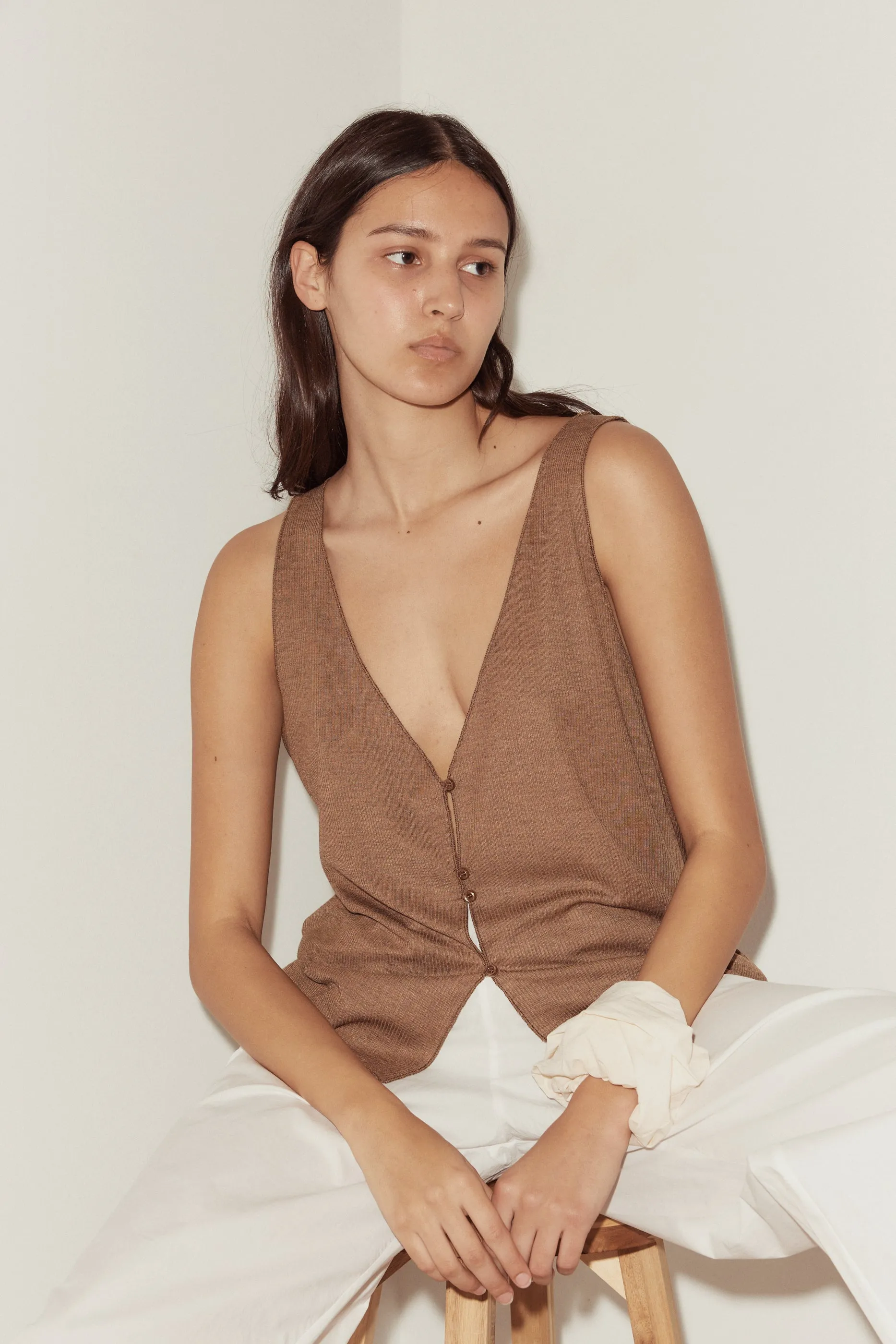 Button Up Knit Tank - Coffee sold by Deiji Studios