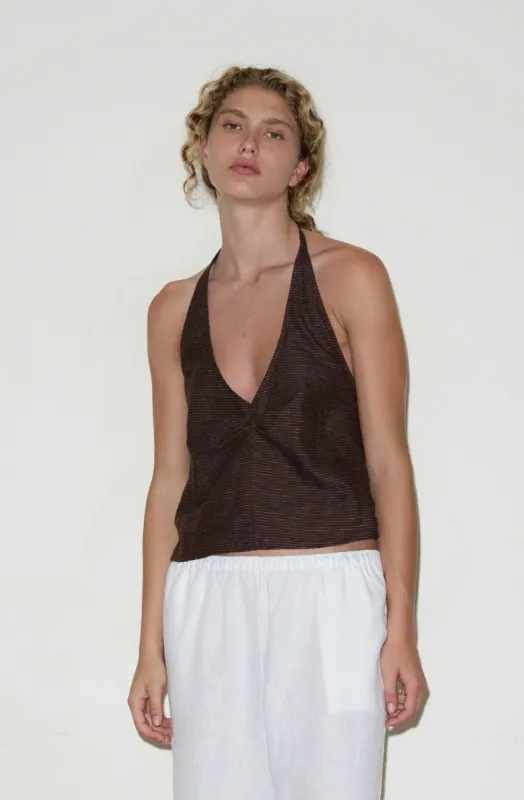 Linen Halter Top - Royal Stripe sold by Deiji Studios