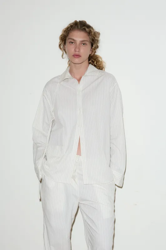 Lapel Bow Shirt - Pinstripe Cream sold by Deiji Studios