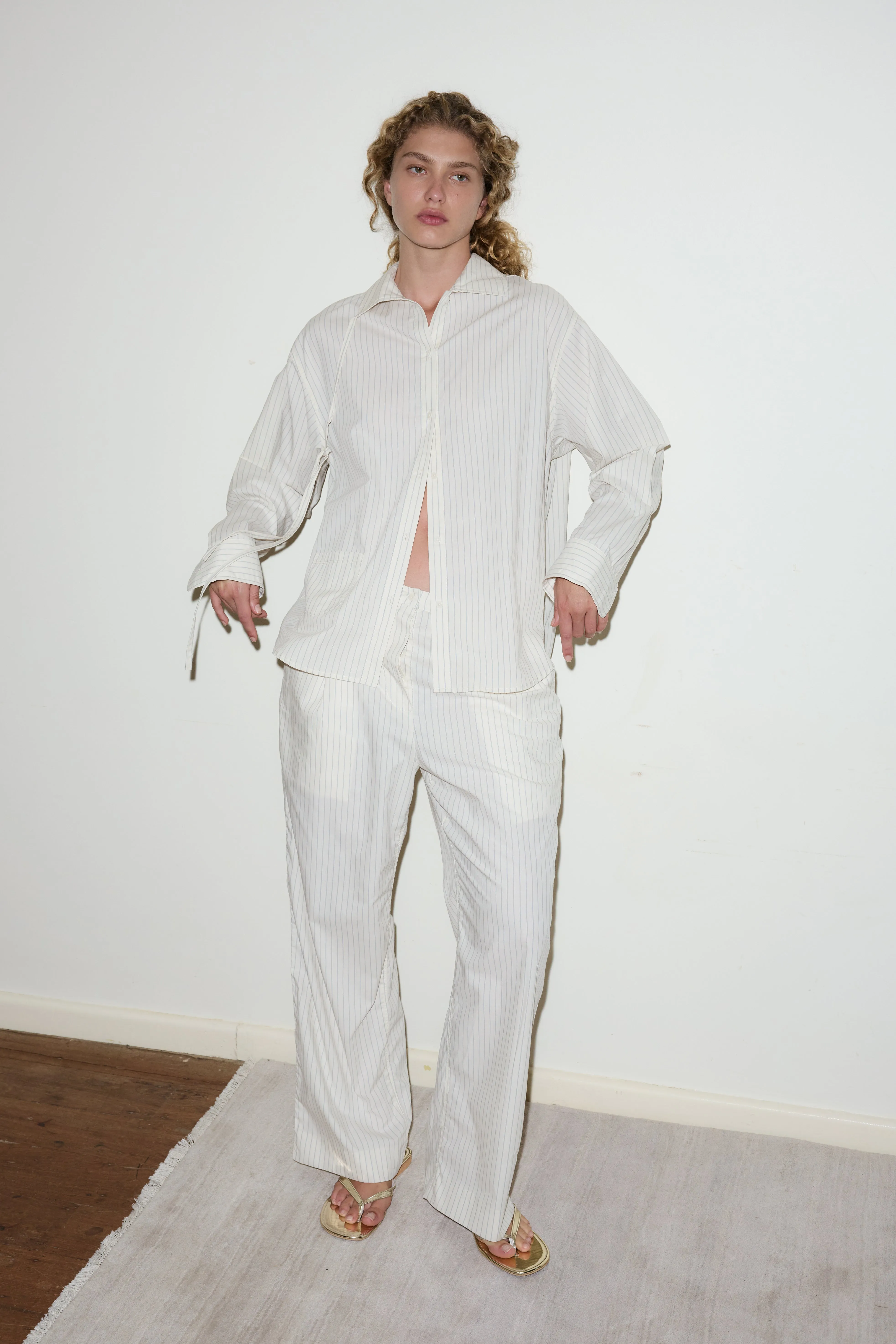 Lapel Bow Shirt - Pinstripe Cream sold by Deiji Studios product image thumbnail 3