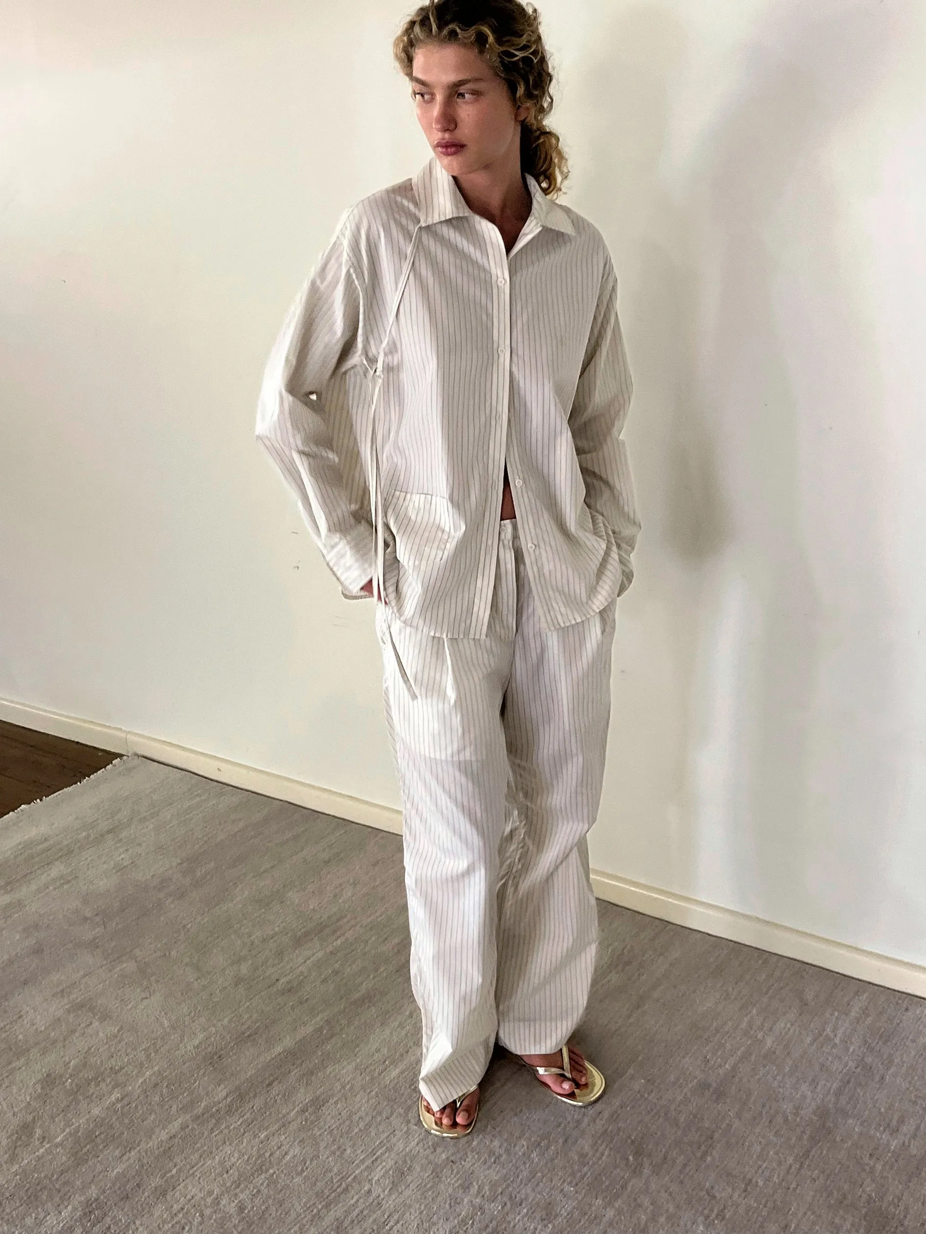 Lapel Bow Shirt - Pinstripe Cream sold by Deiji Studios product image thumbnail 4