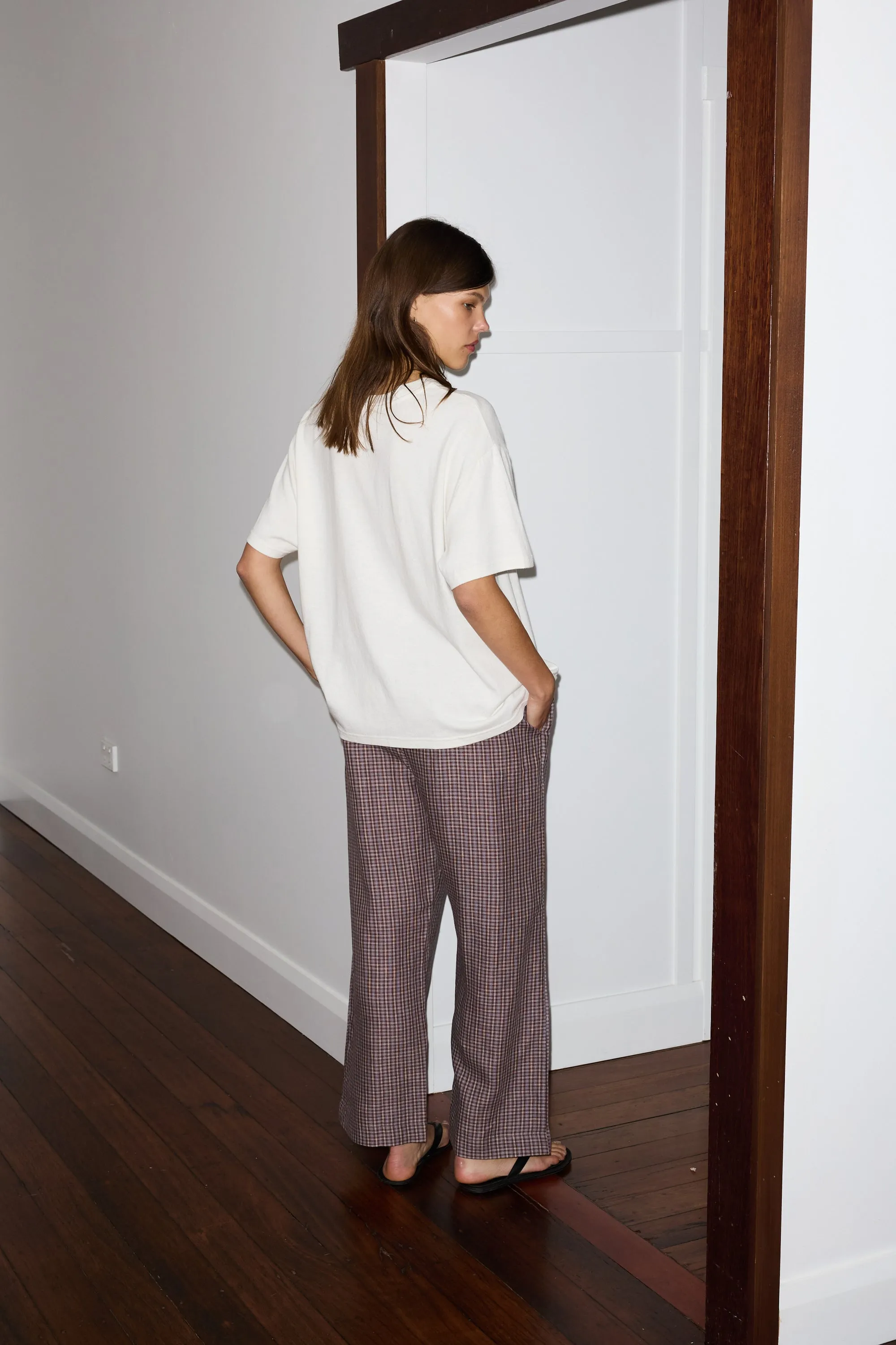 linen ease trouser - russet check sold by Deiji Studios product image thumbnail 4