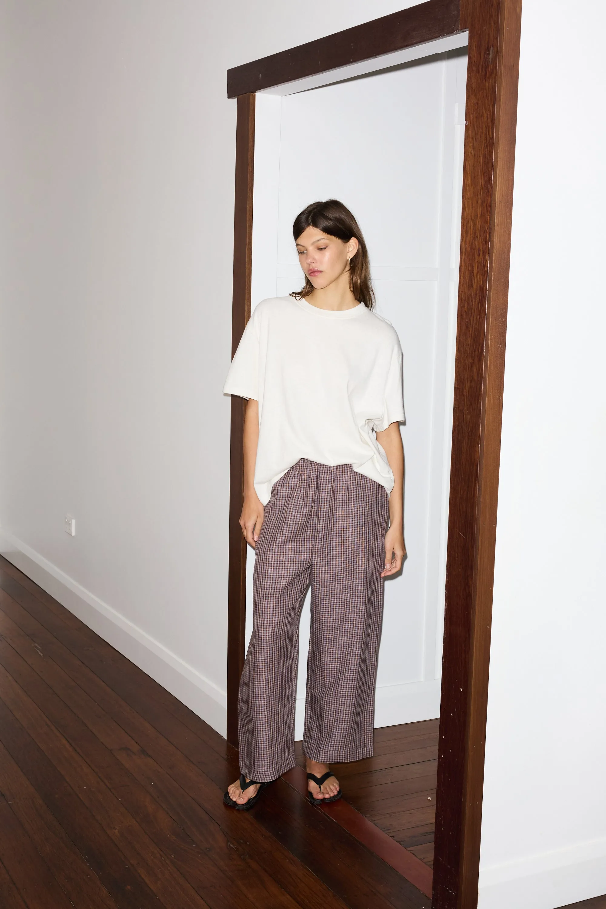linen ease trouser - russet check sold by Deiji Studios product image thumbnail 3