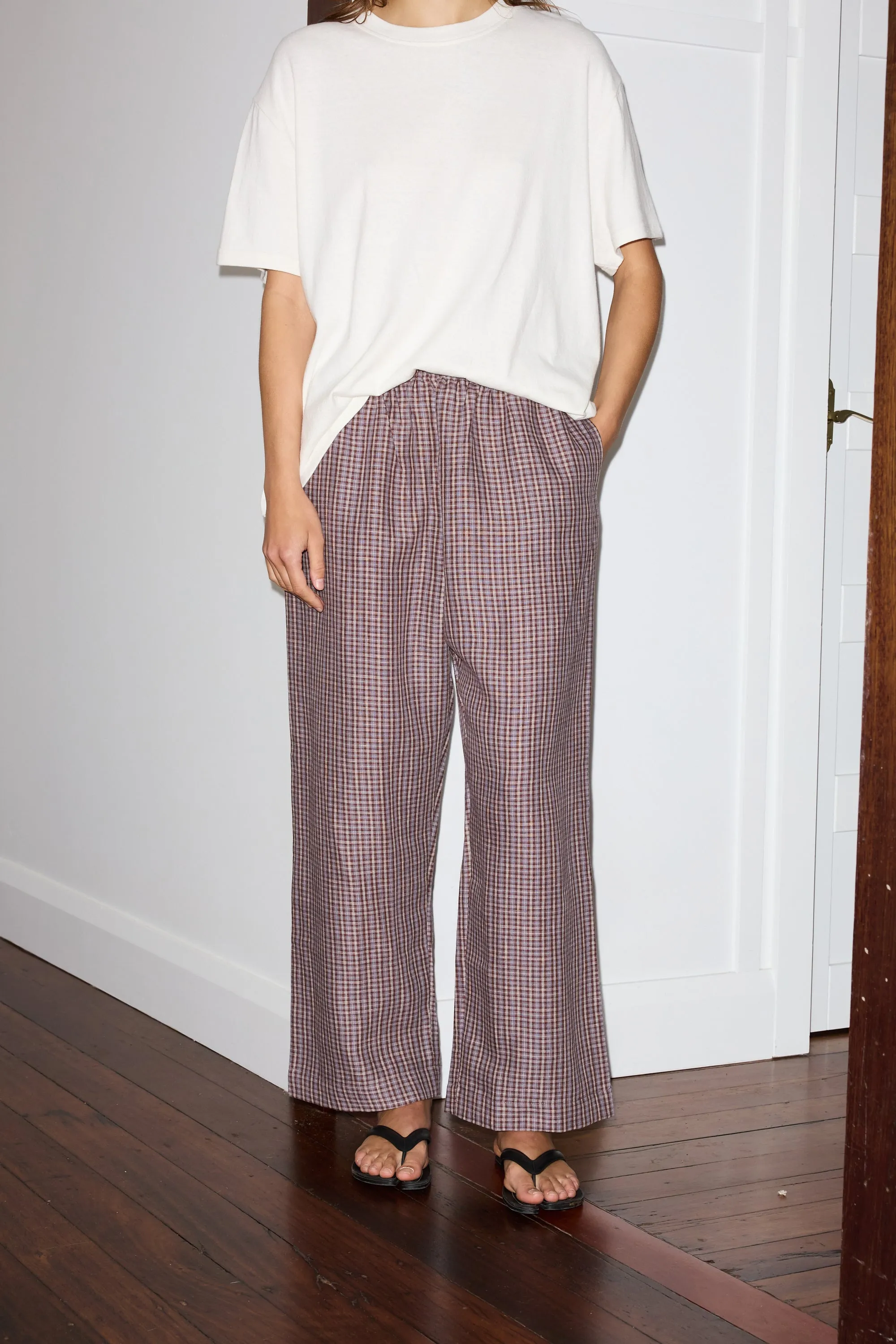 linen ease trouser - russet check sold by Deiji Studios product image thumbnail 2