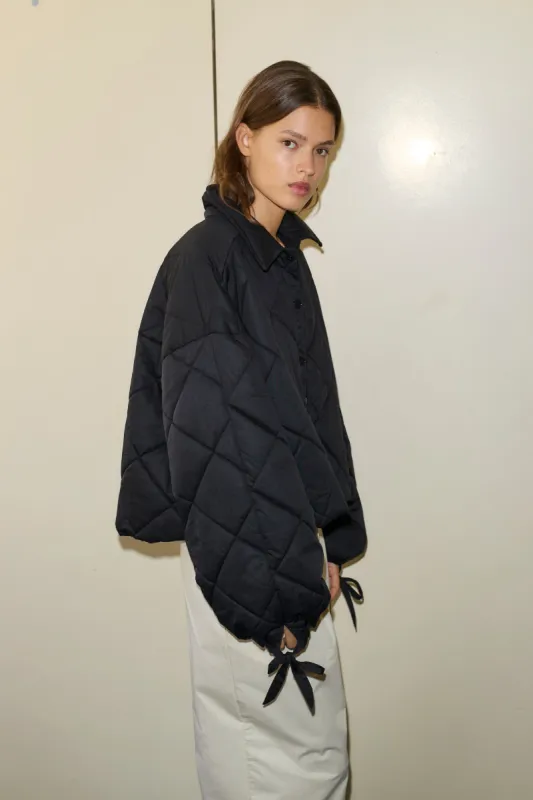 The Collared Quilt Coat - Black sold by Deiji Studios