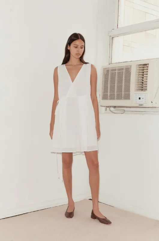 Wrap Tie Dress - White sold by Deiji Studios