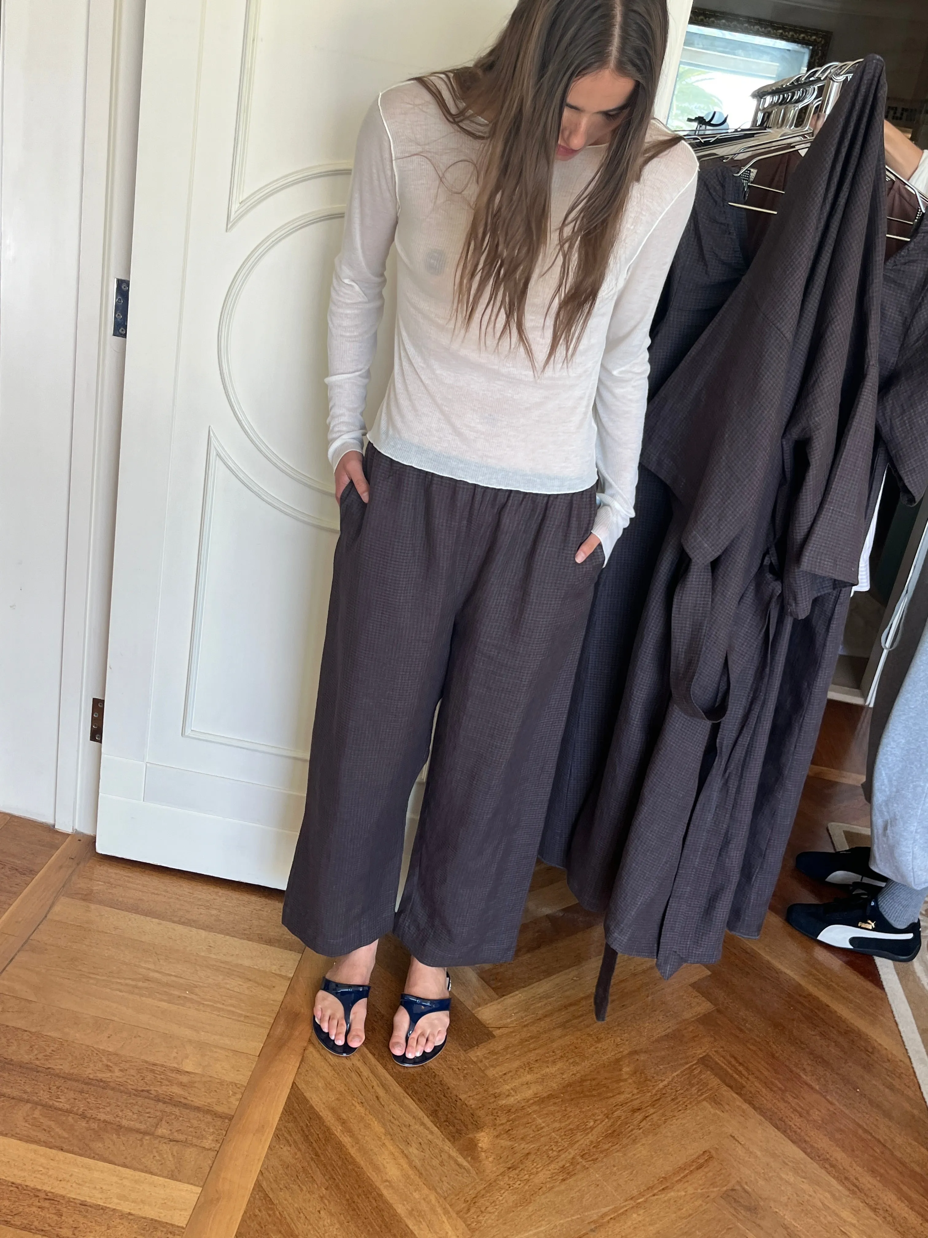 Linen Ease Trouser - Slate Check sold by Deiji Studios product image thumbnail 5