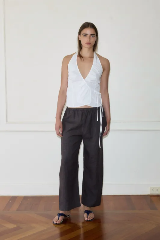 Linen Ease Trouser - Slate Check sold by Deiji Studios