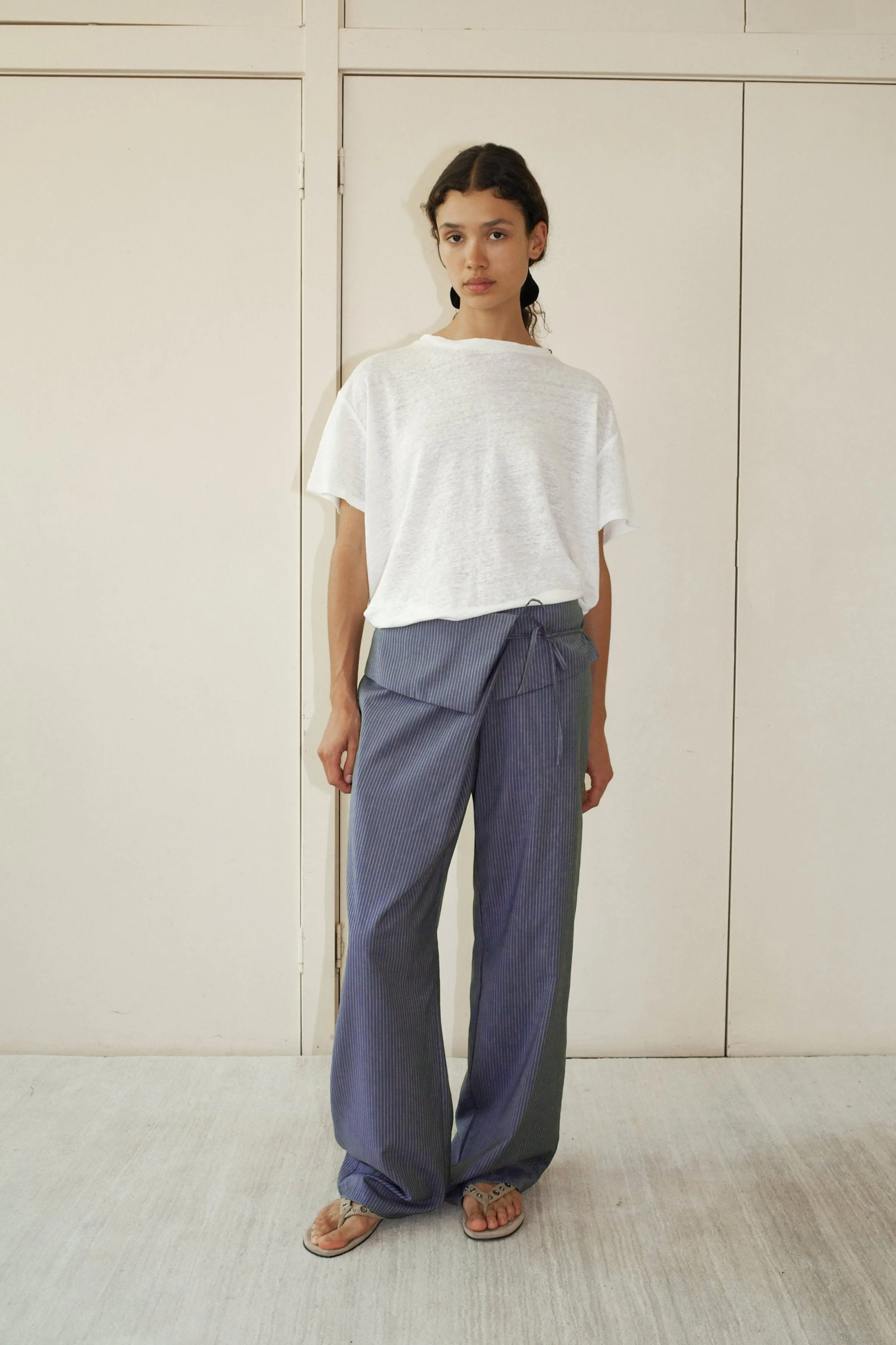 Folded Wool Pant - Navy Stripe sold by Deiji Studios