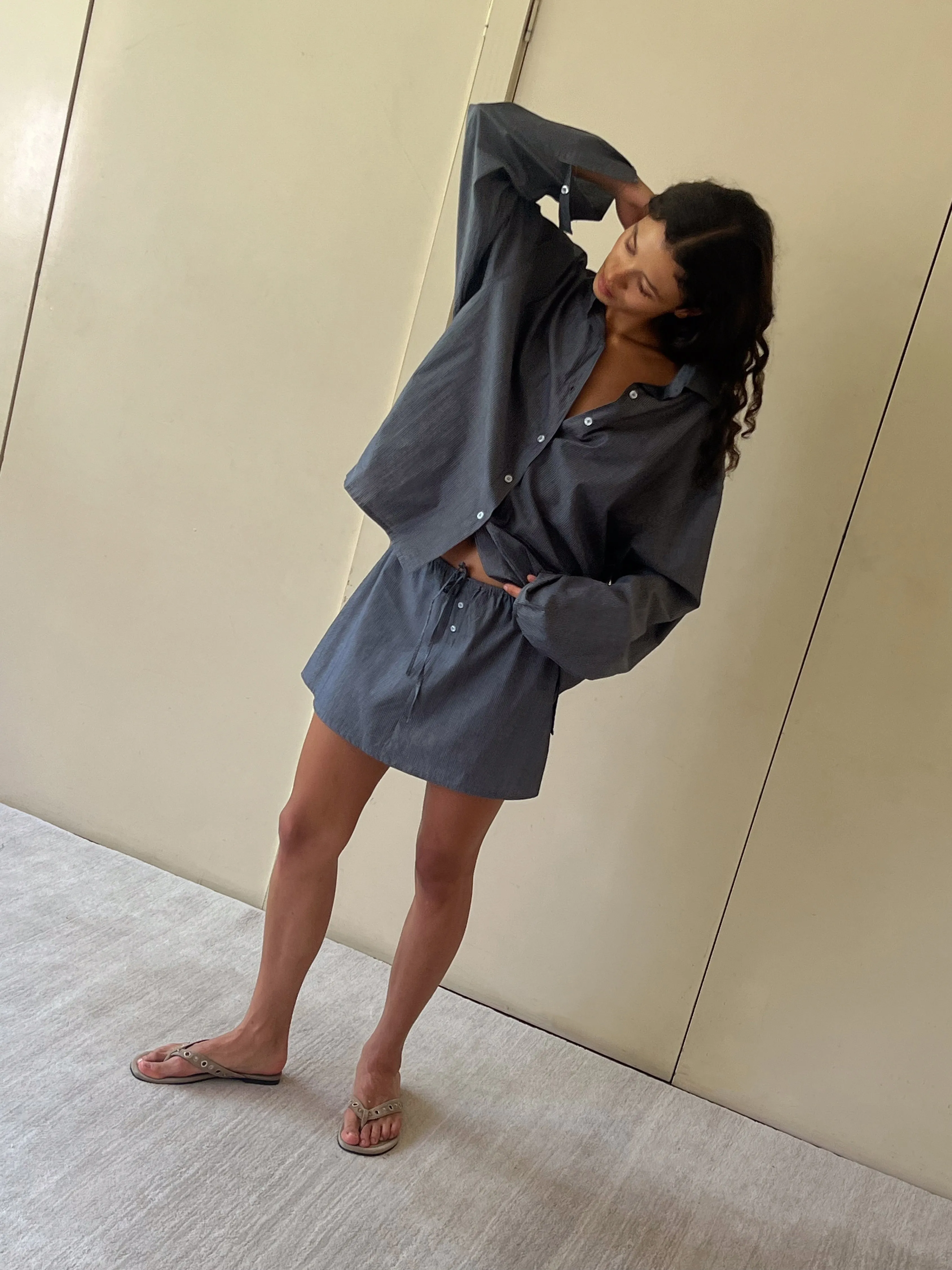 Placket Skirt - Blue Pinstripe sold by Deiji Studios product image thumbnail 2