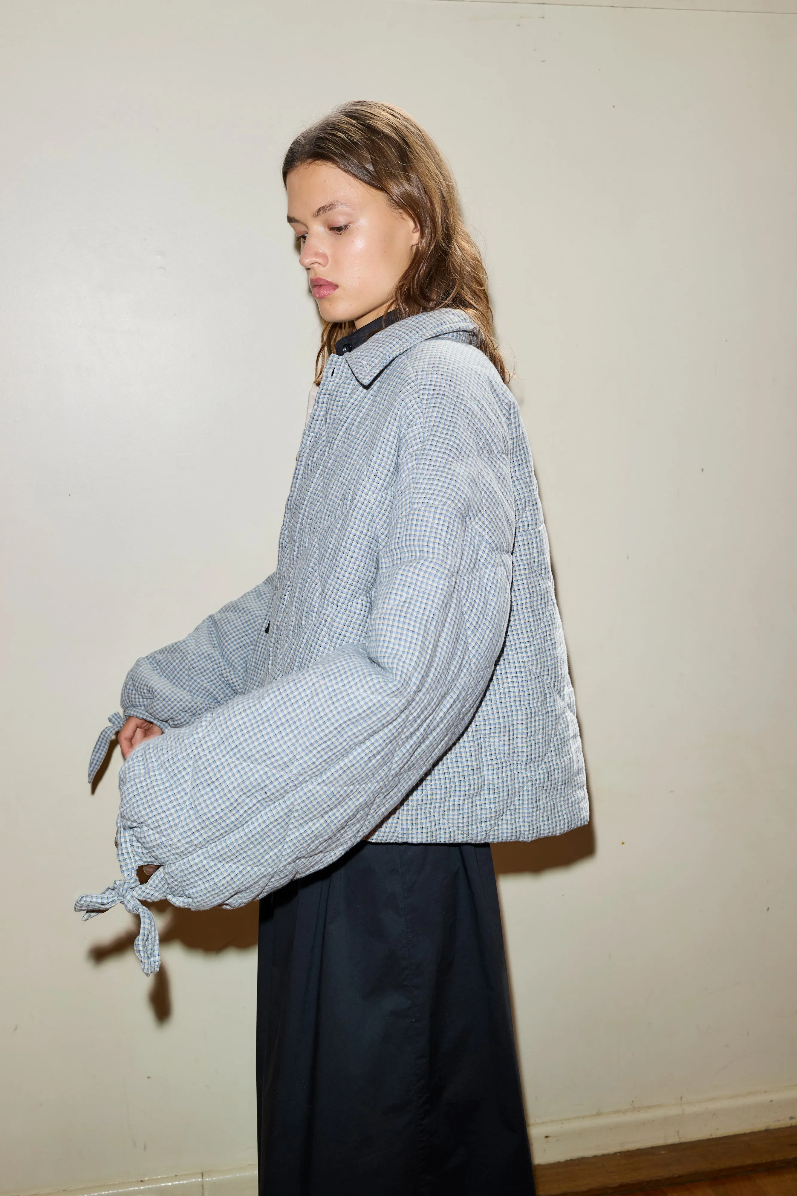 The Collared Quilt Coat - Field Check sold by Deiji Studios