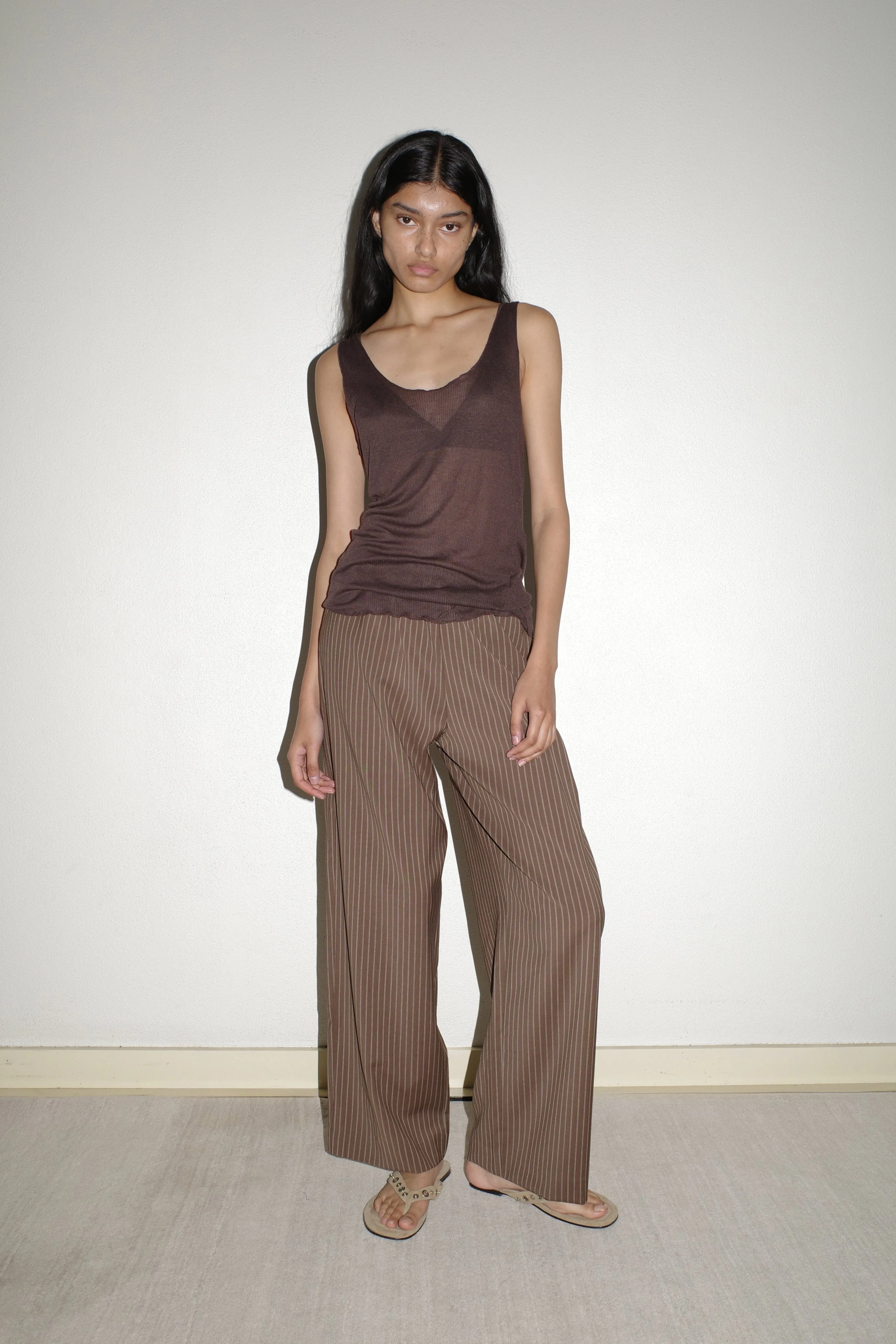 Pure Wool Ease Trouser - Sable Stripe sold by Deiji Studios