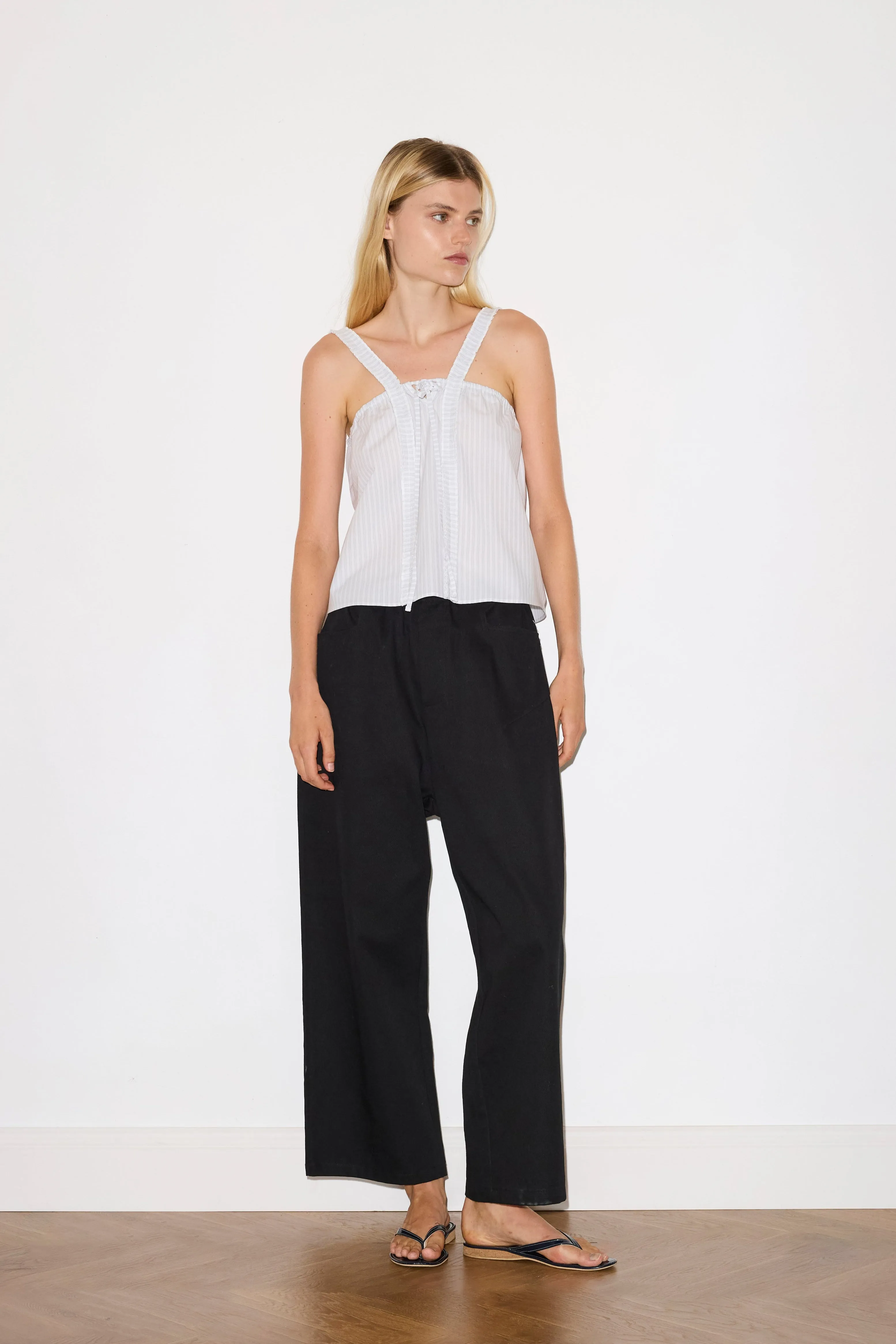 Ruffle Strap Top - Sage Stripe sold by Deiji Studios product image thumbnail 2