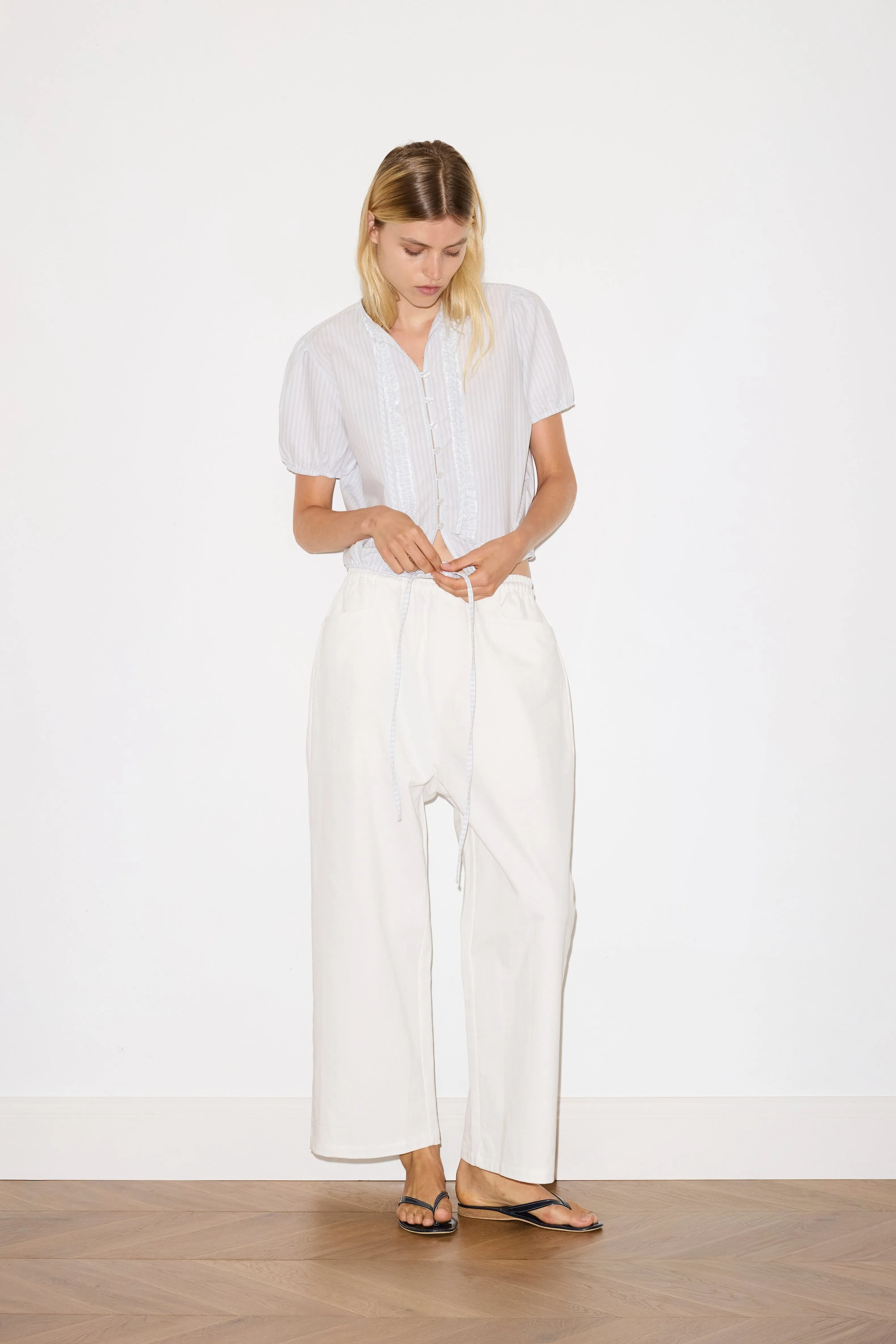 Double Frill Top - Sage Stripe sold by Deiji Studios product image thumbnail 2