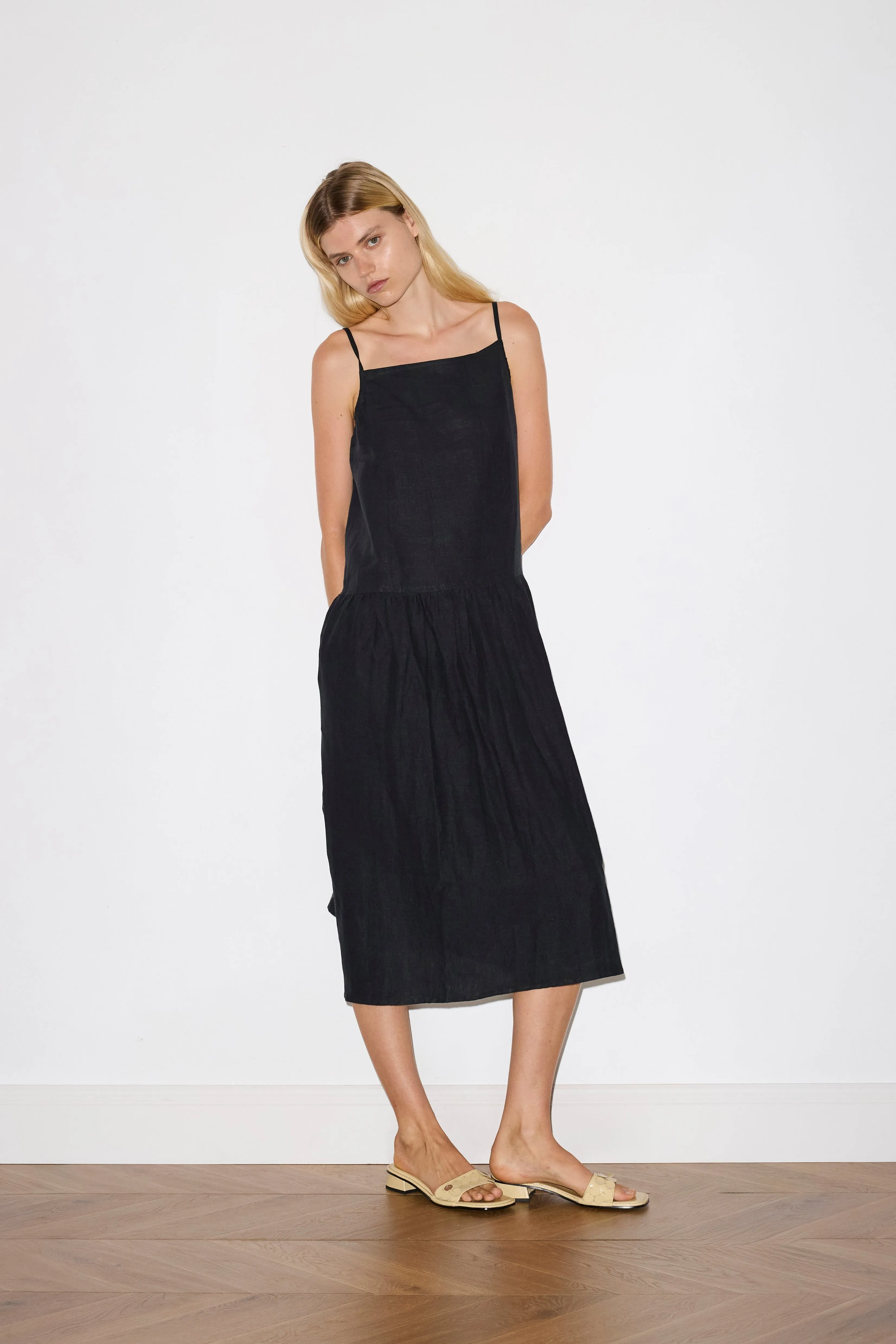 Gathered Halter Dress - Black sold by Deiji Studios