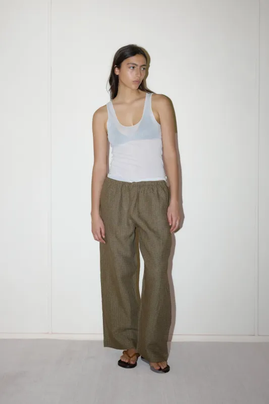 Linen Ease Trouser - Pine Check sold by Deiji Studios