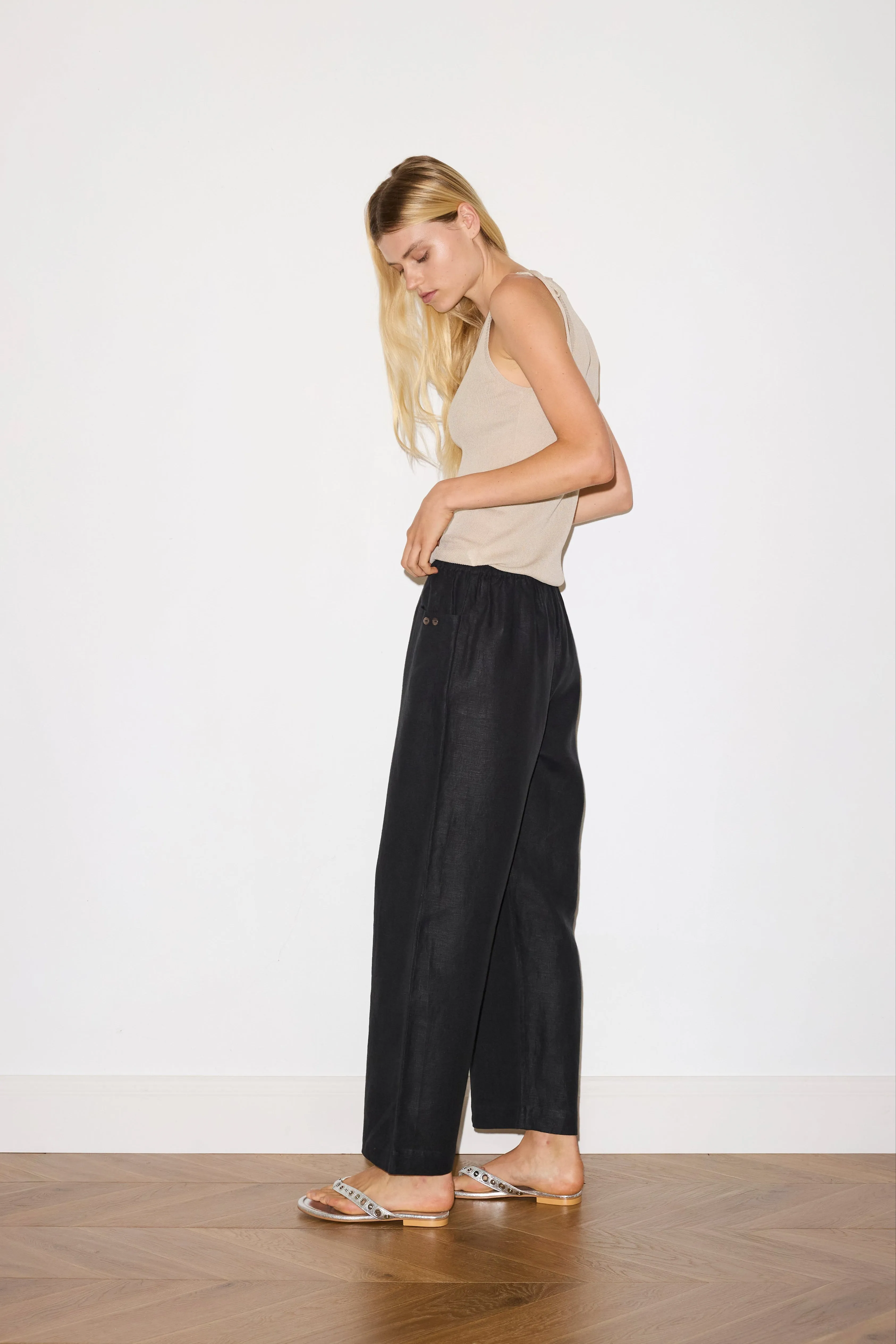 Linen Square Pocket Pant - Black sold by Deiji Studios product image thumbnail 3