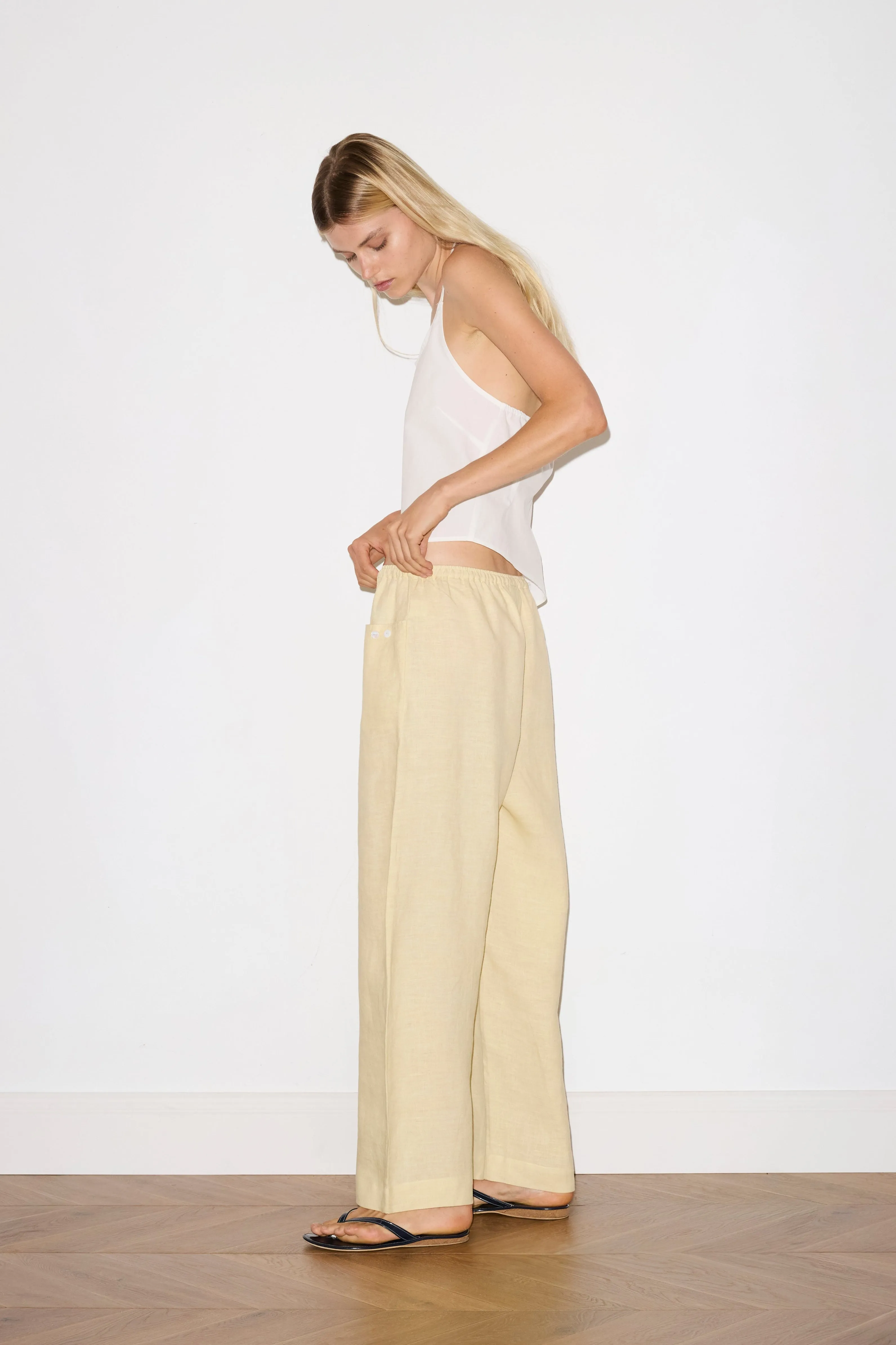 Linen Square Pocket Pant - Butter Yellow sold by Deiji Studios