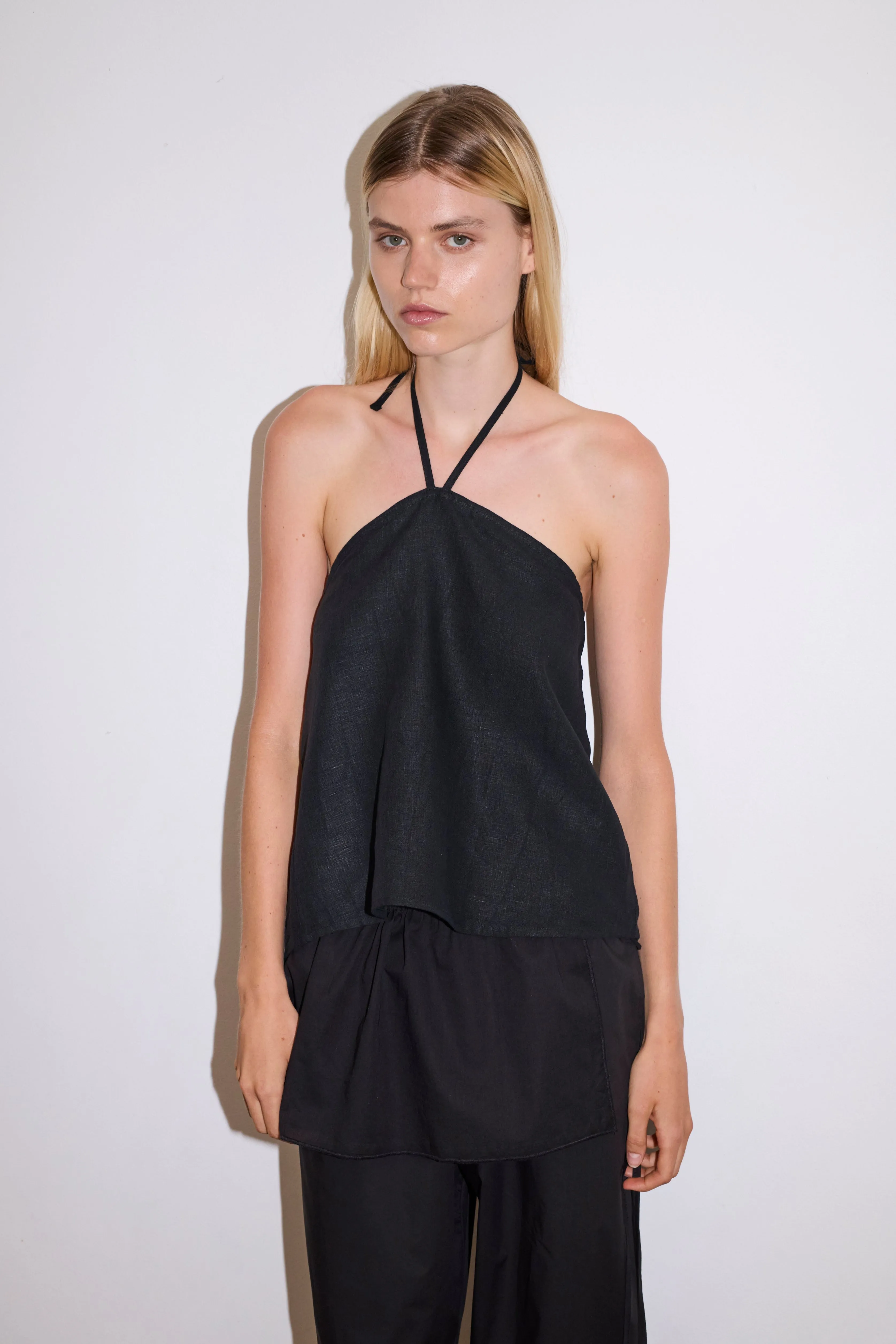 Linen Wrap Back Top - Black sold by Deiji Studios
