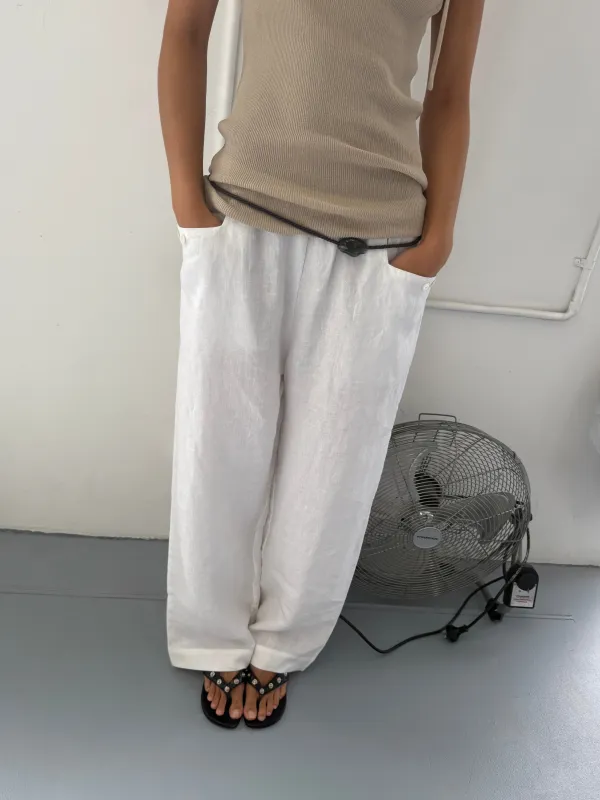 Linen Square Pocket Pant - White sold by Deiji Studios