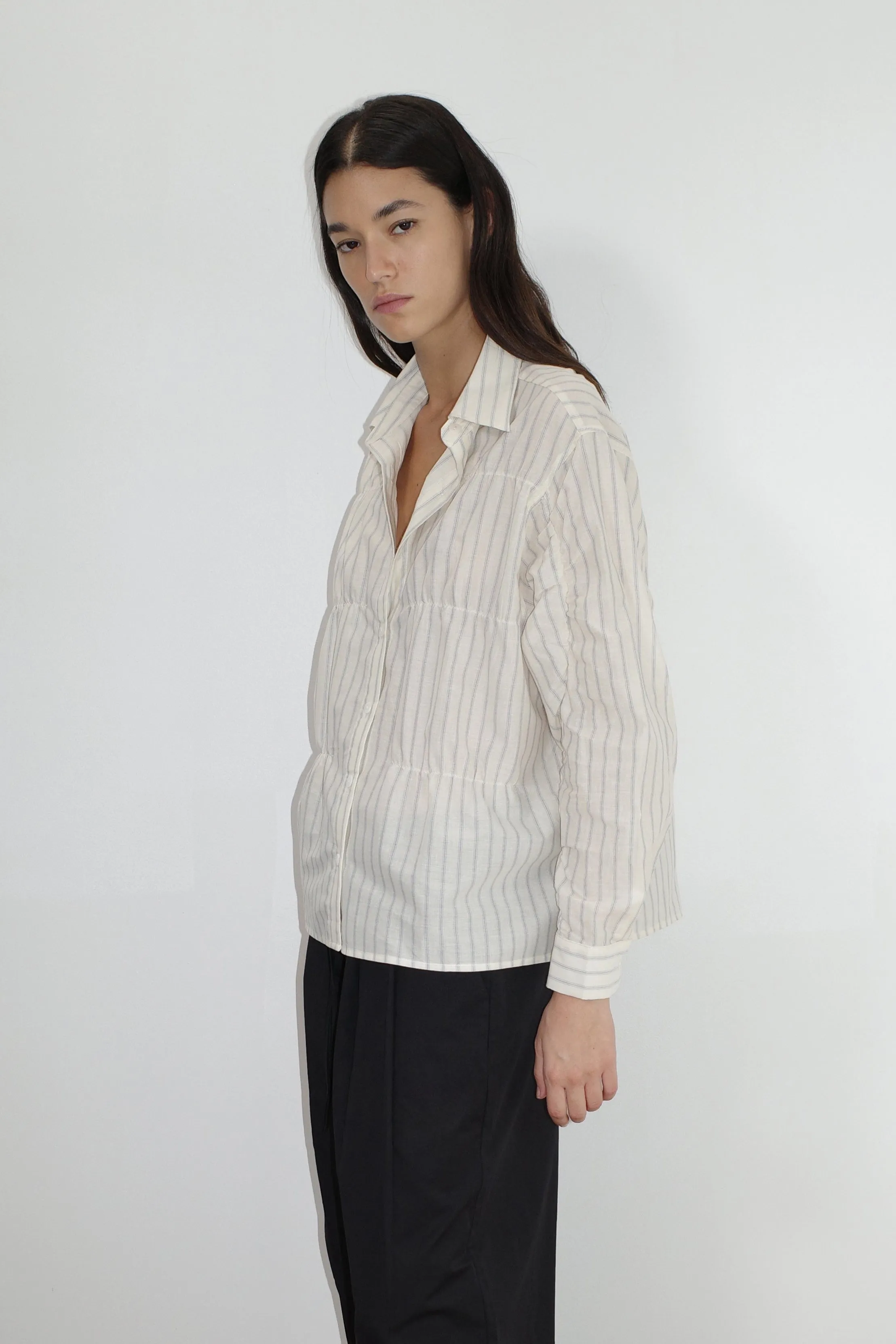 Gathered Shirt - Raquette Stripe sold by Deiji Studios
