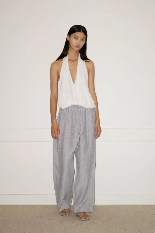 Double Waist Linen Pant - Haze Blue made by Deiji Studios